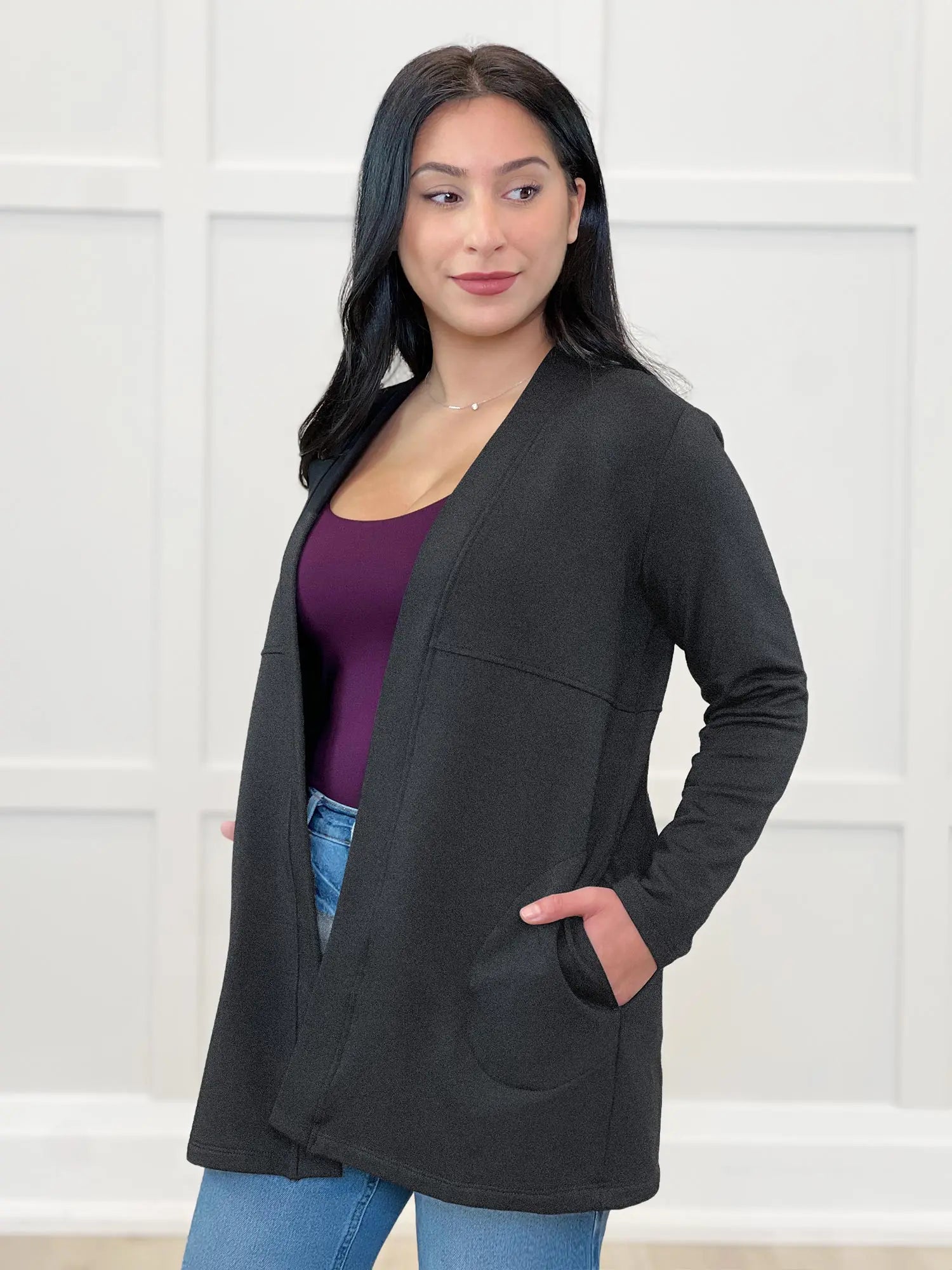 Carmen fleece cardigan with pockets | Women's clothing Canada | Miik