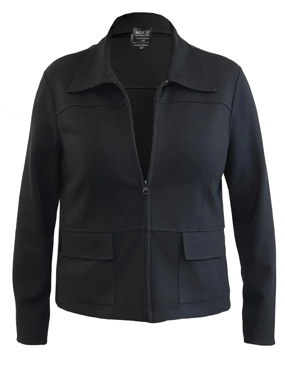 Black jacket with a collar on a white background