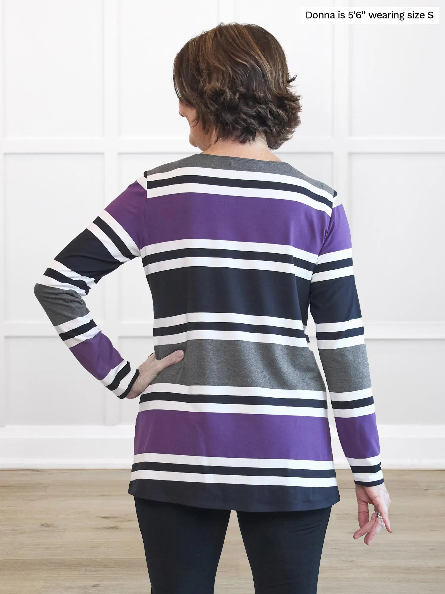 Miik founder Donna (5’6”, small) standing with her back towards the camera showing the back of Miik&