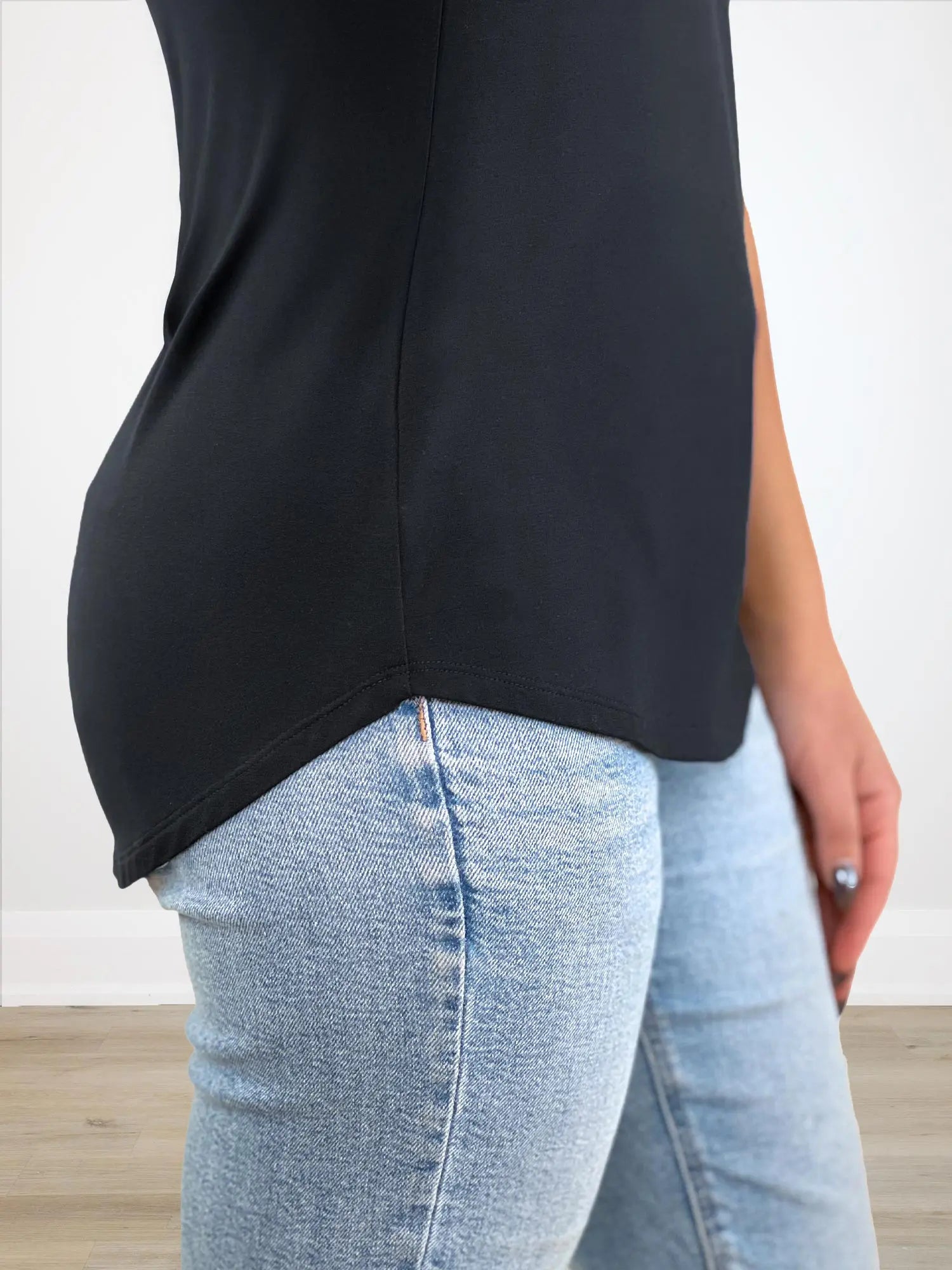 A closeup detail image of the hem of Miik&