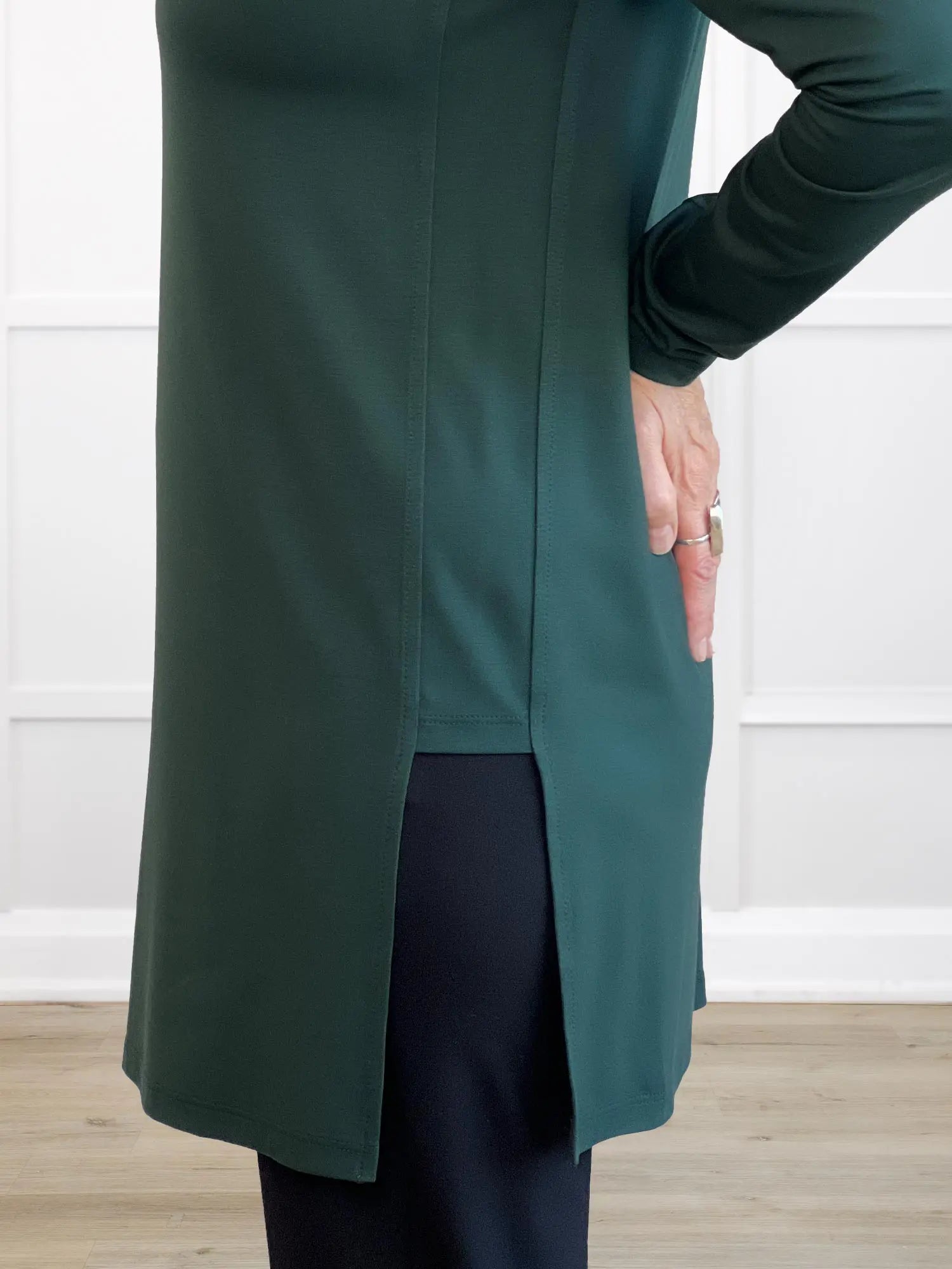 A closeup detail shot of the side slit of Miik&