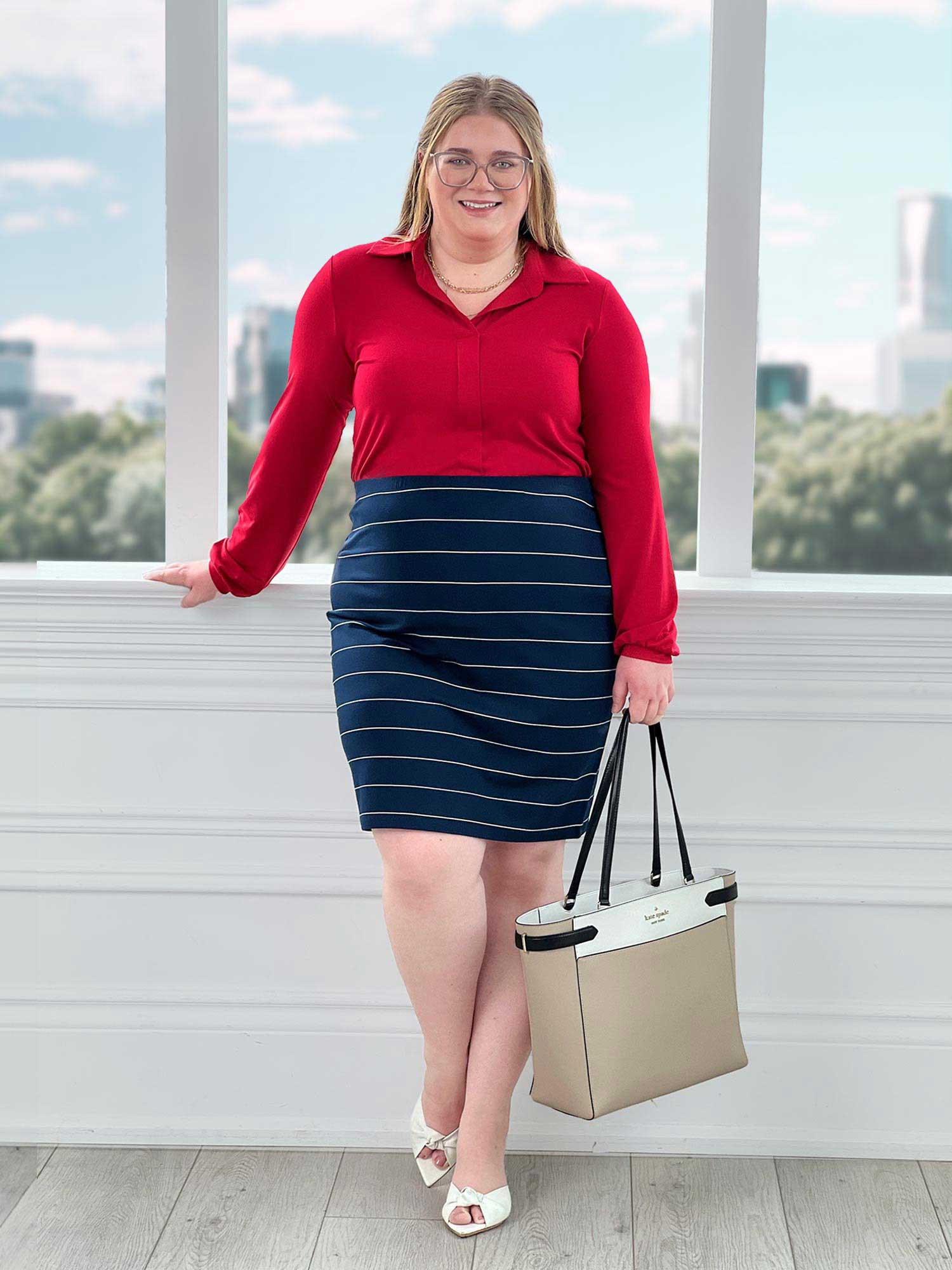 Salma knee length striped pencil skirt Sustainable women's