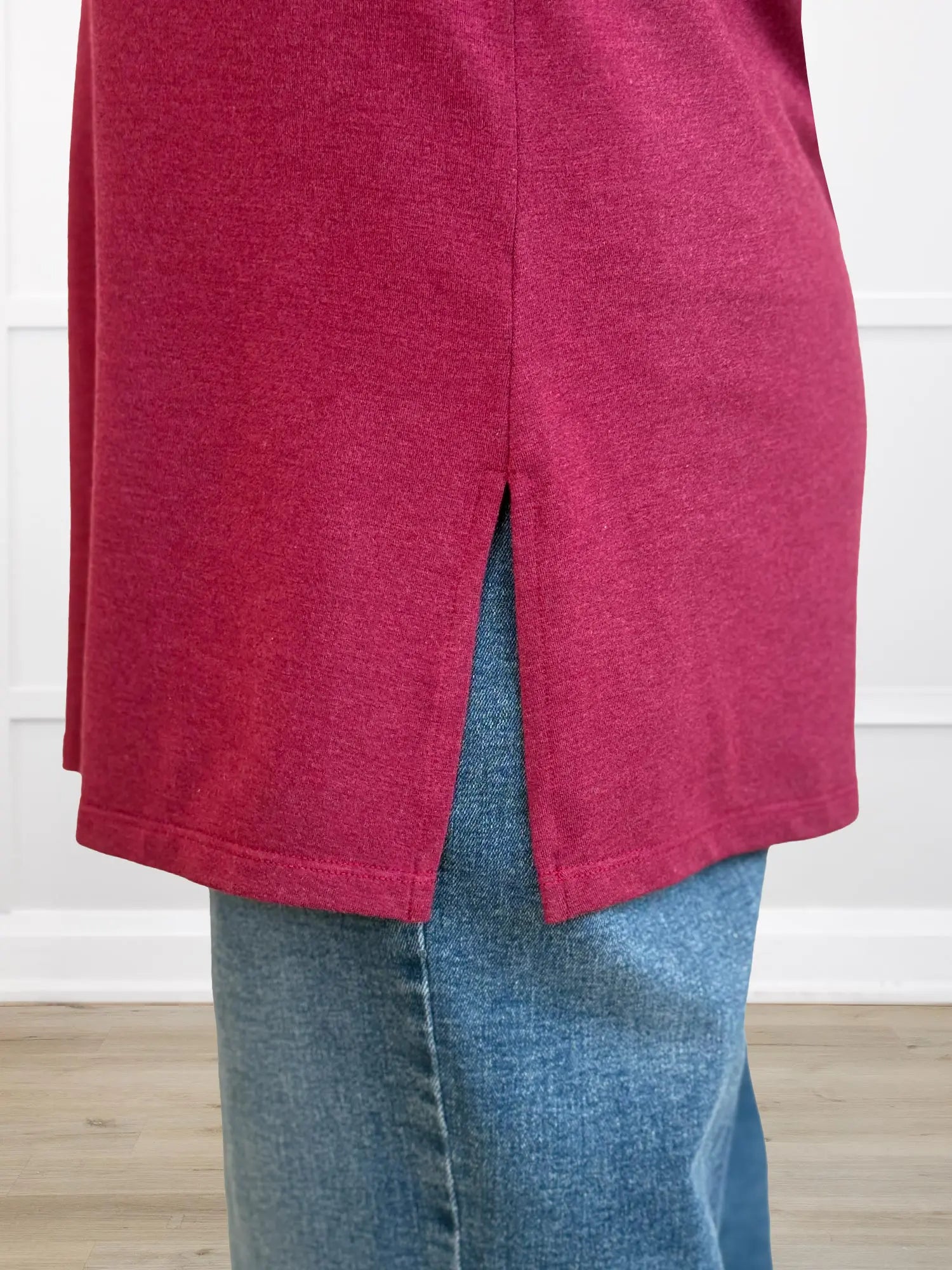 A closeup detail shot of the side slit of Miik&