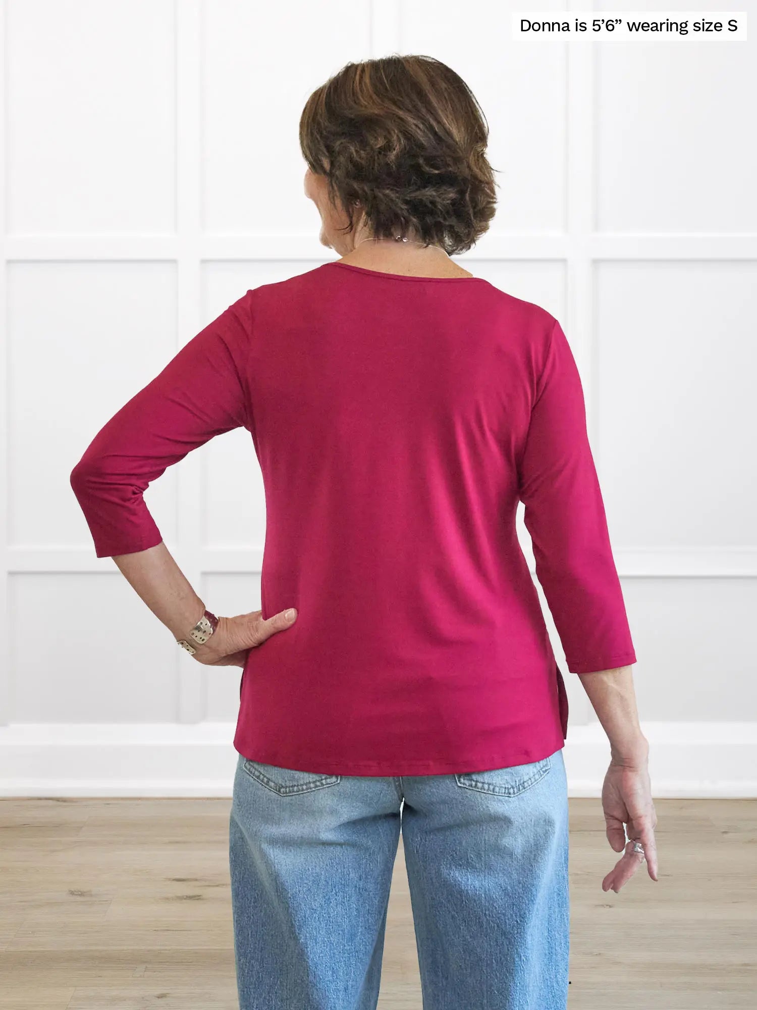 Miik founder Donna (5’6”, small) standing with her back towards the camera showing the back of Miik&