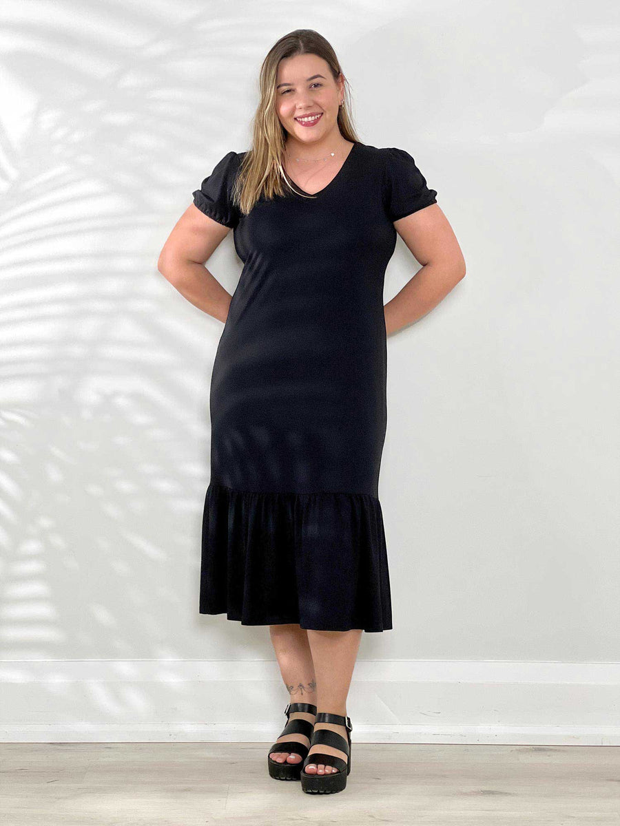 Zilma reversible neckline puff sleeve midi dress - FINAL SALE