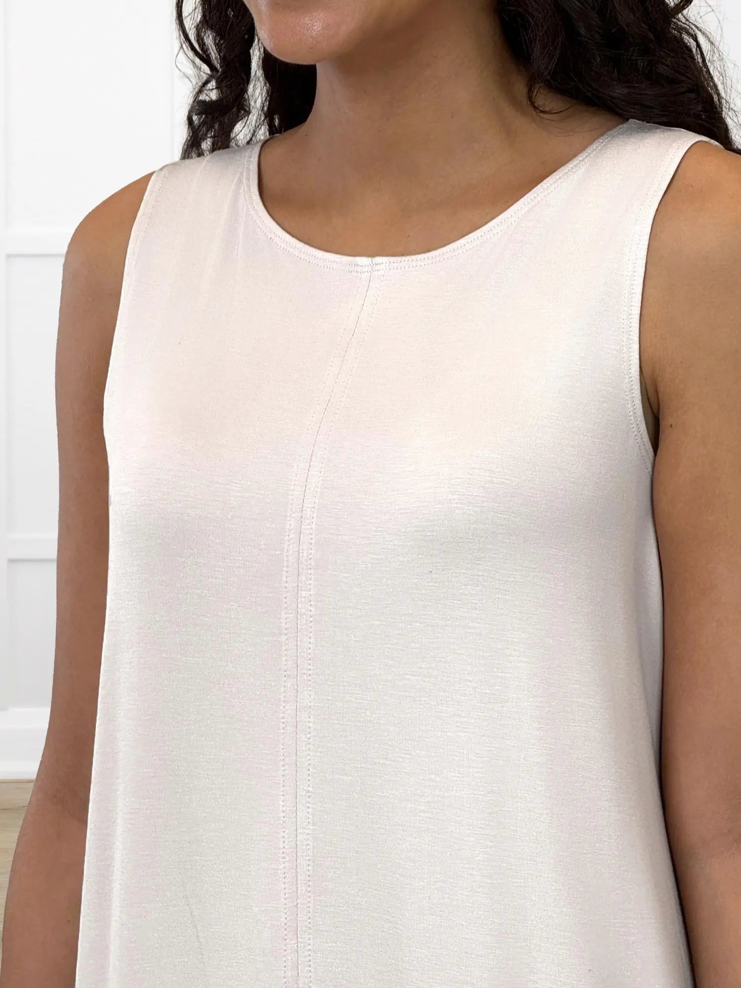 Alaya front slit sleeveless long tunic for women in Sandstone