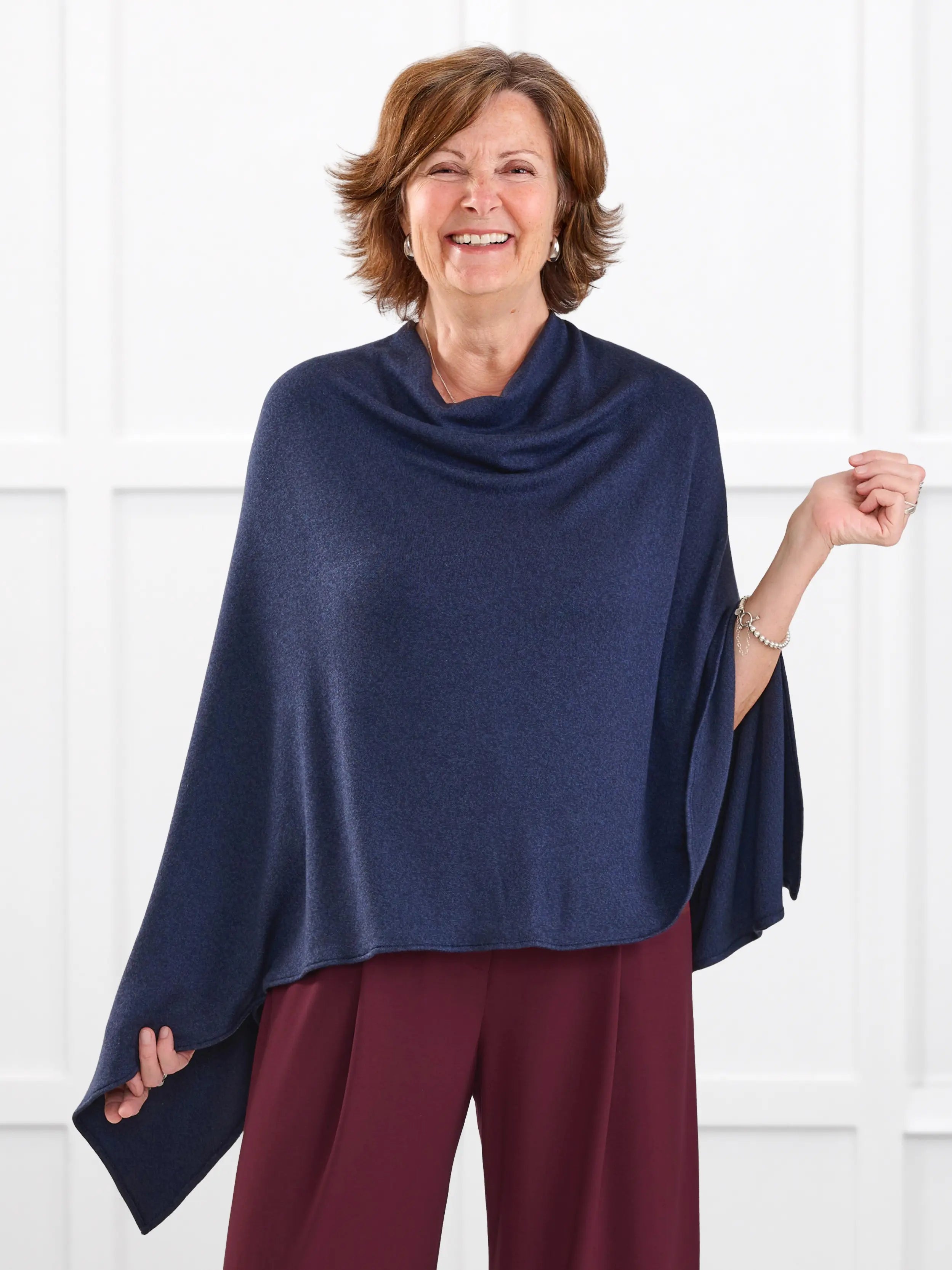 Asli lightweight sweater knit poncho for women in Midnight blue
