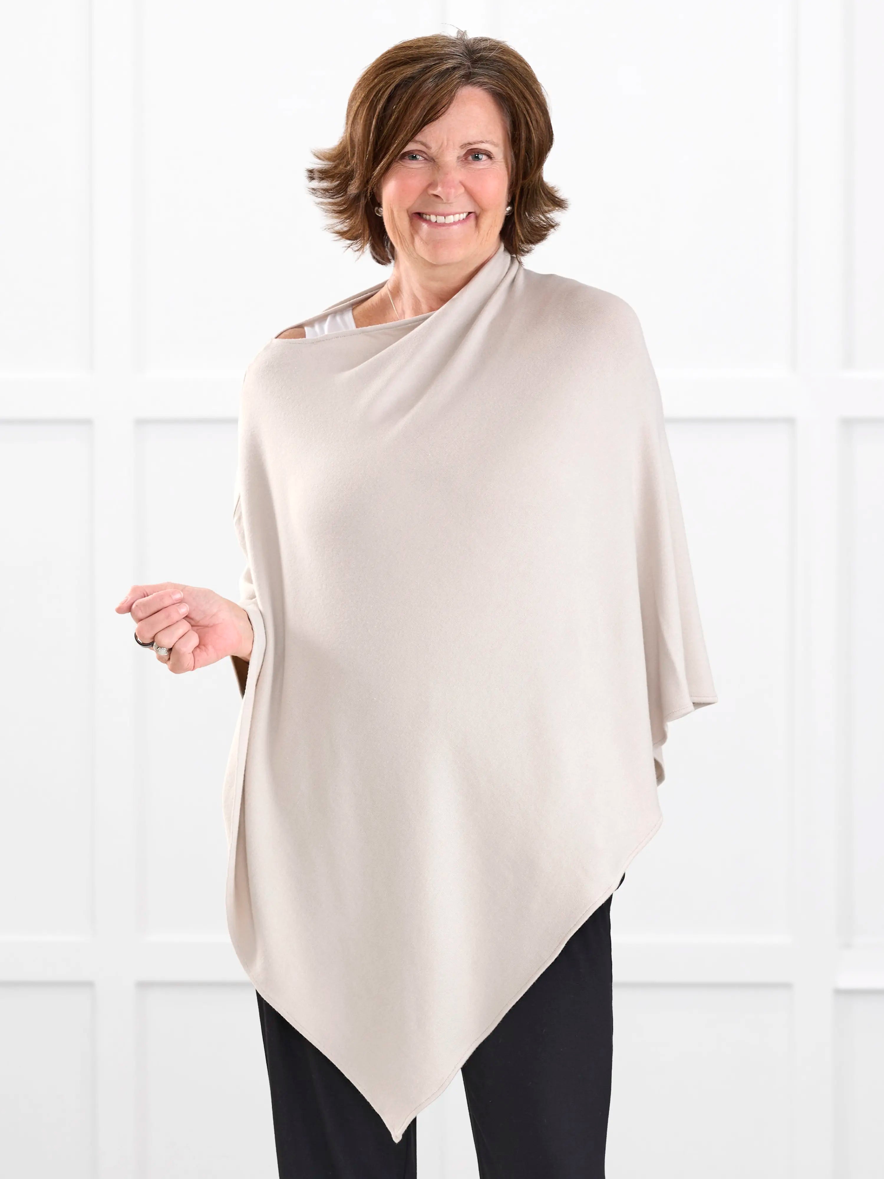 Asli lightweight sweater knit poncho for women in Seashell