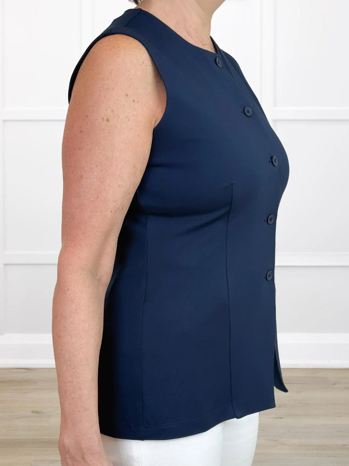 Bibi high neck tailored vest for women in Navy