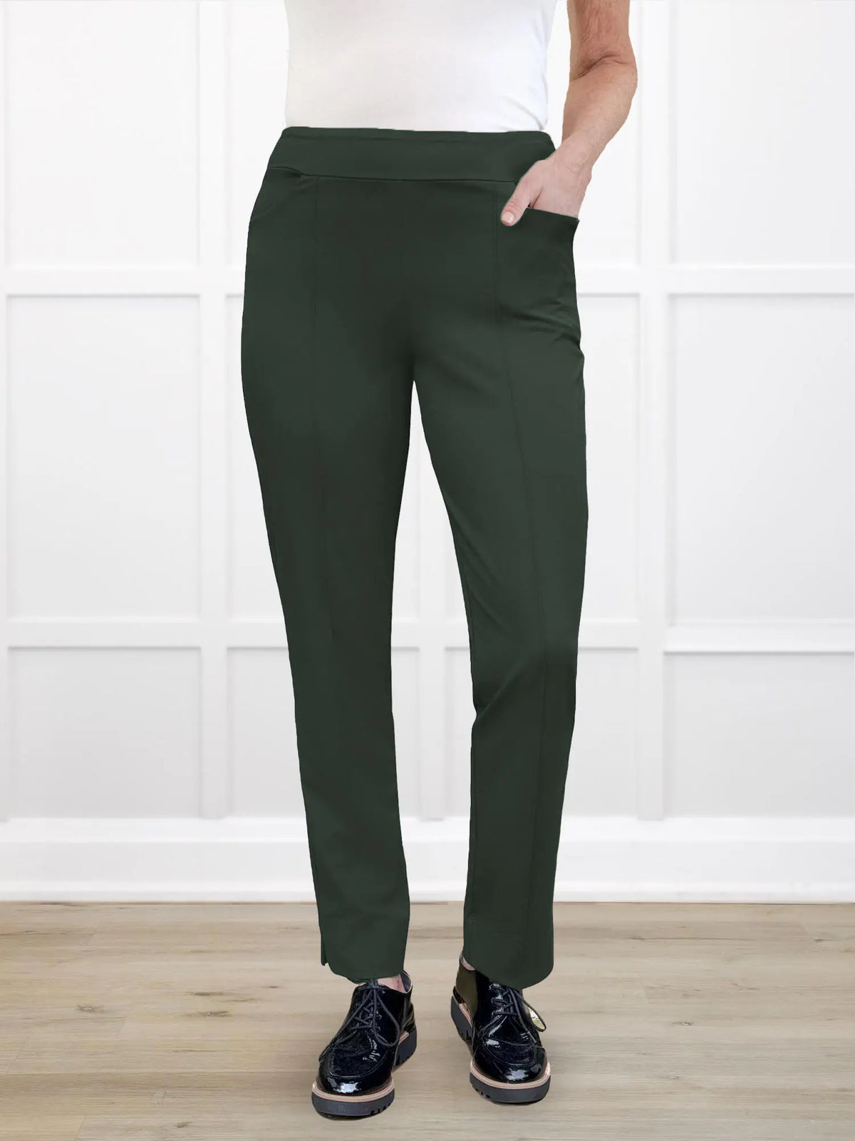 Christal pull on pintuck ankle pant for women in Pine
