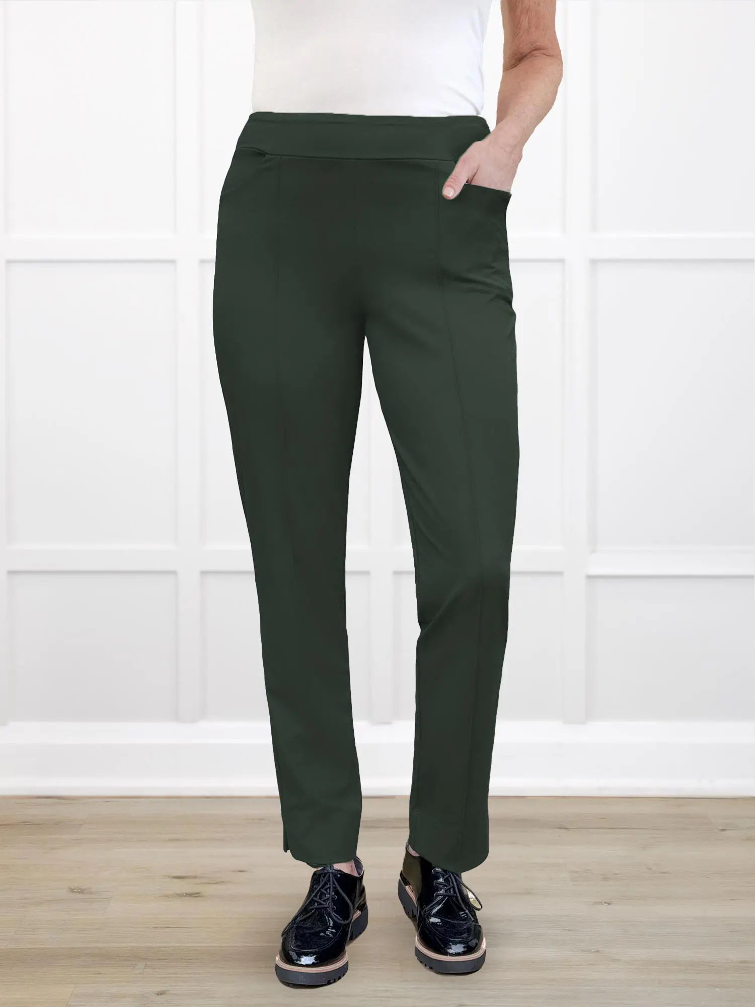 Christal pull on pintuck ankle pant for women in Pine