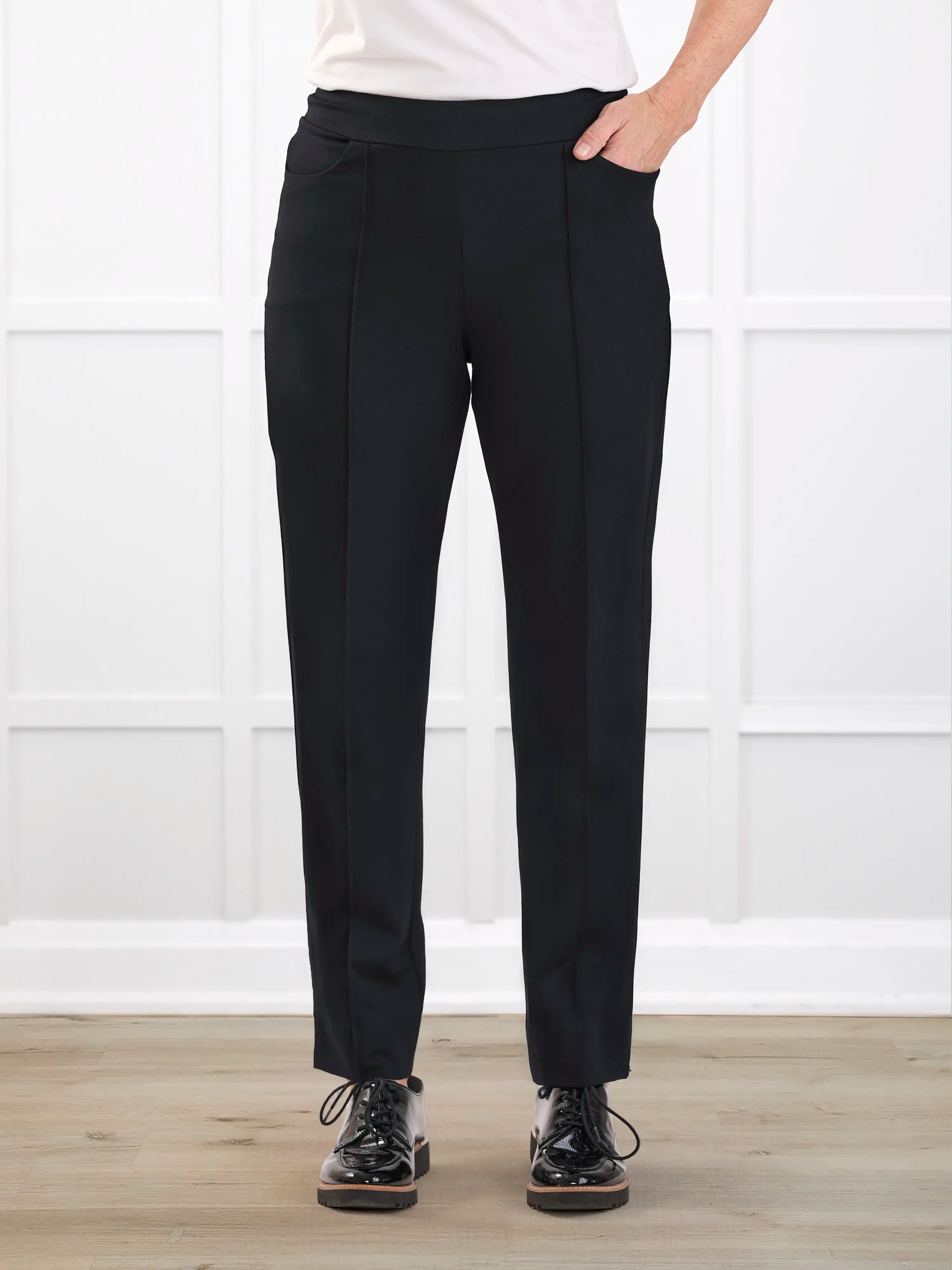 Christal pull on pintuck ankle pant for women in Black