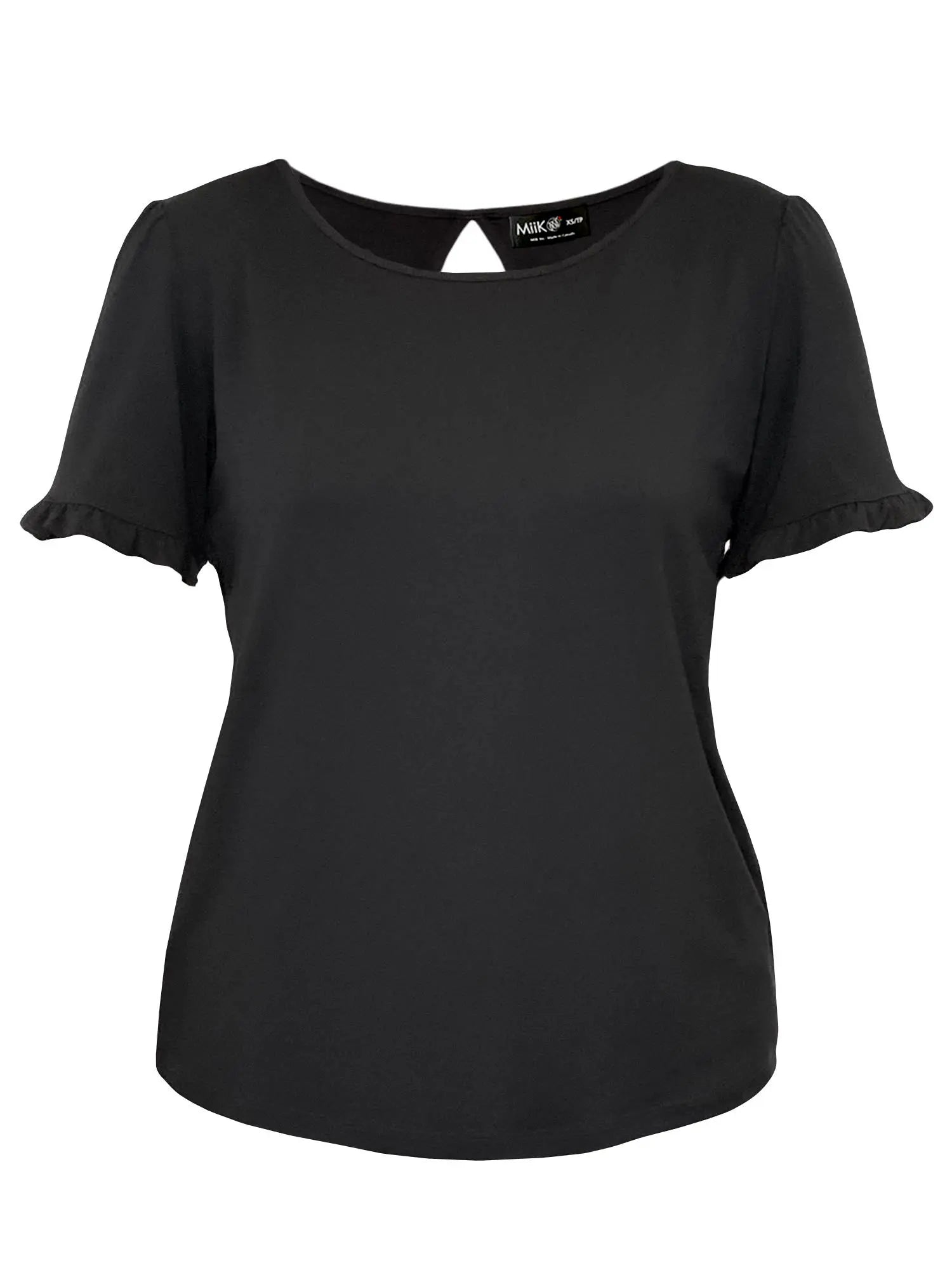 Darlene reversible neckline ruffle sleeve top for women in Black