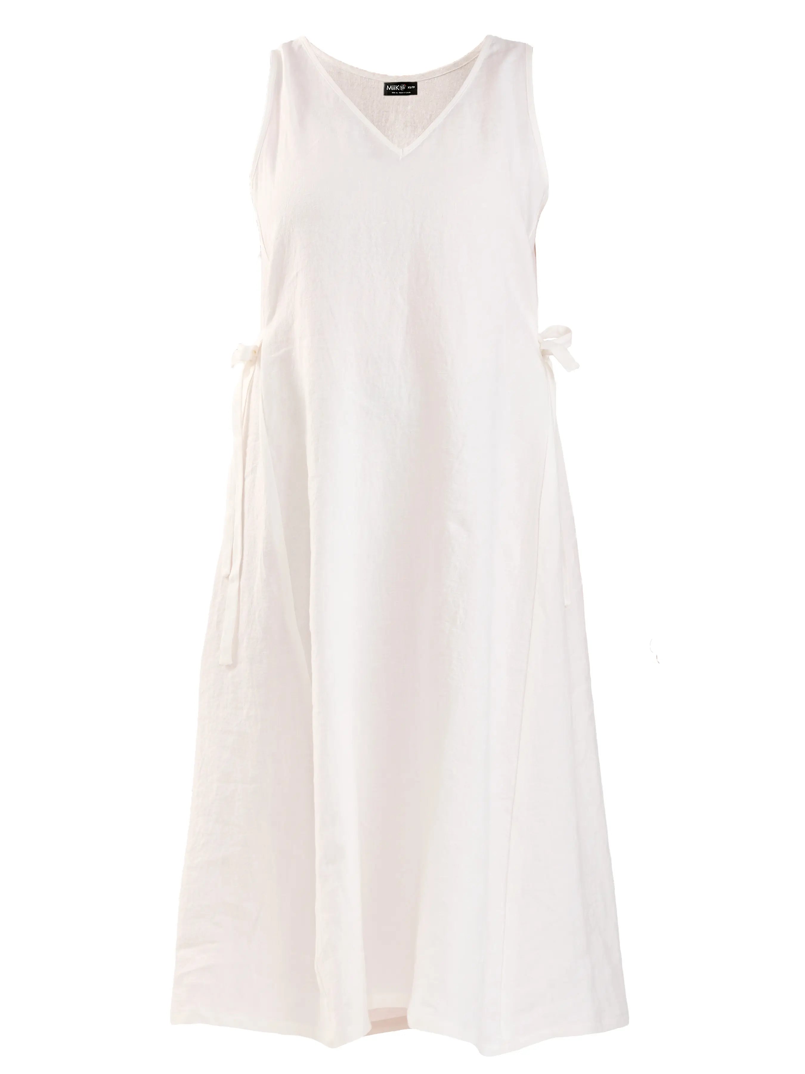Delfina reversible neckline linen dress for women in Ivory linen
