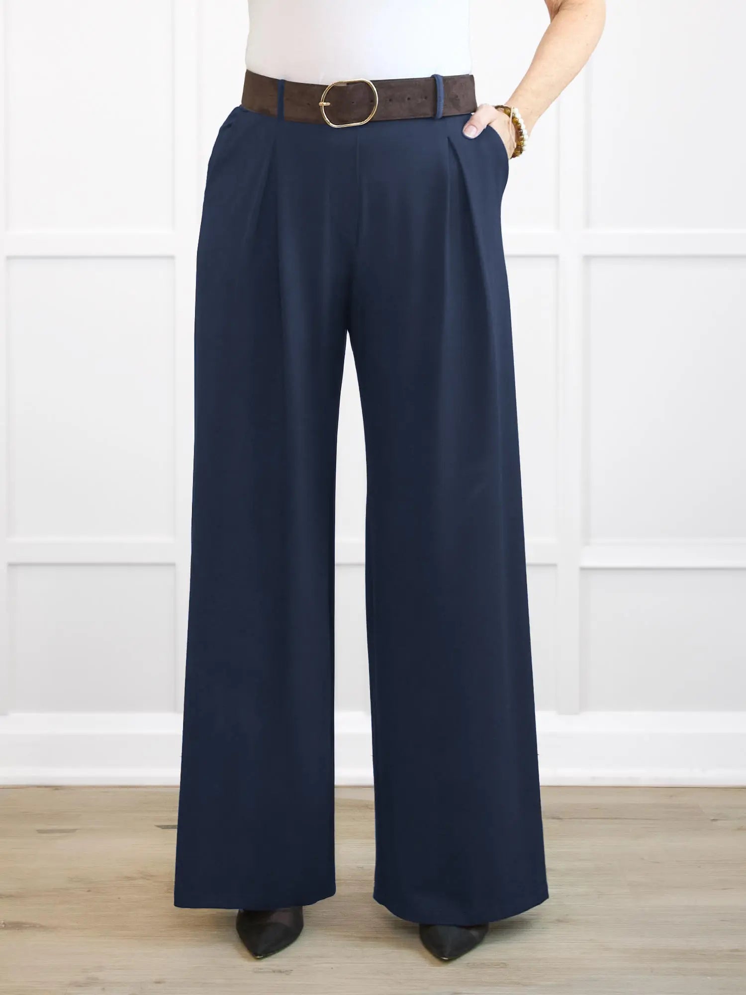 Kiya high waisted wide leg pleated pant for women in Navy