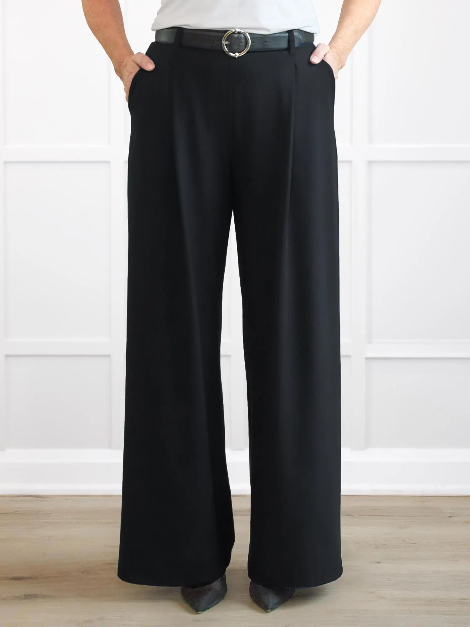 Lara high waisted wide leg pleated pant for women in Black