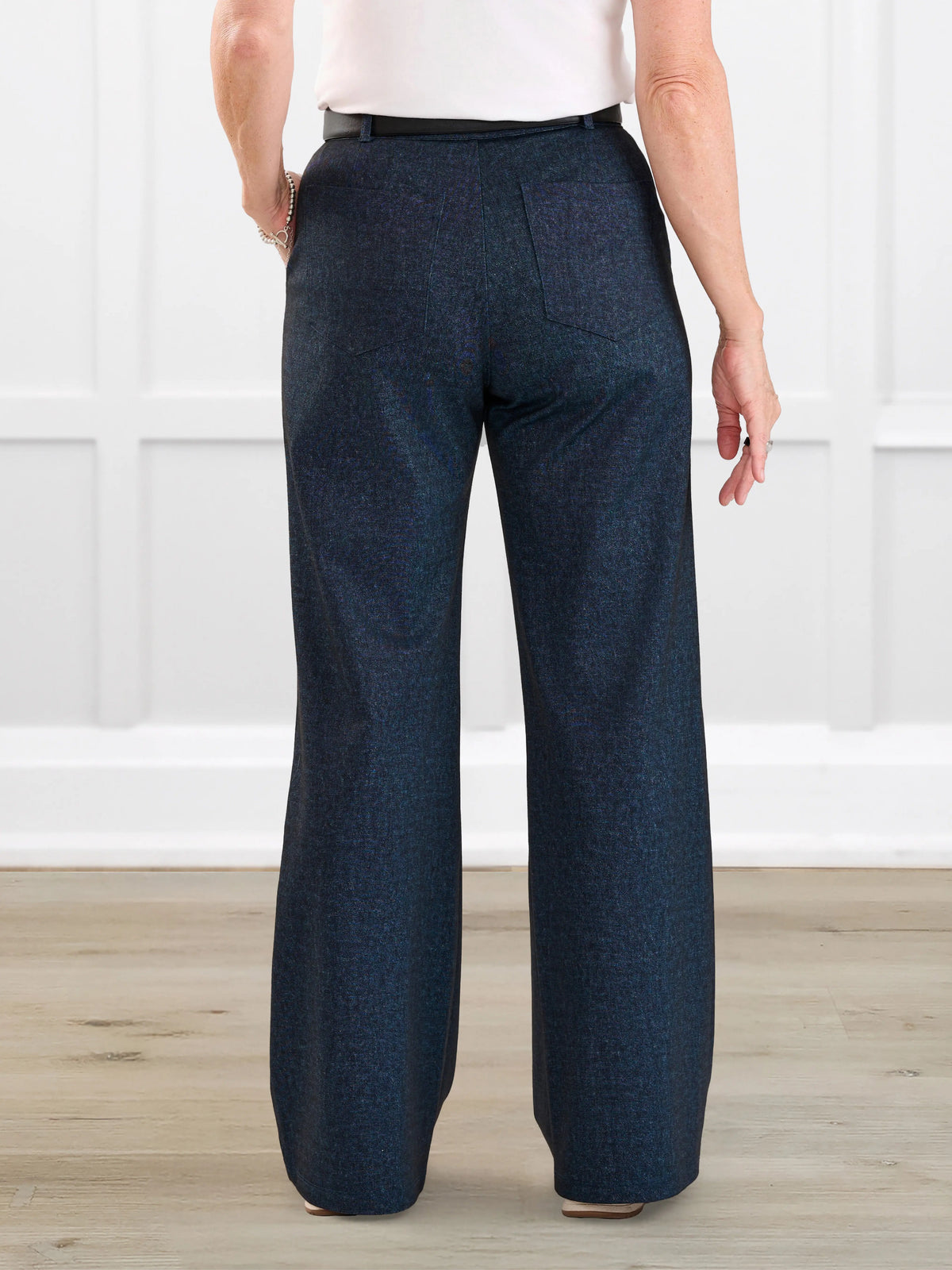 Lynn wide leg faux denim stretch jean for women in Indigo blue