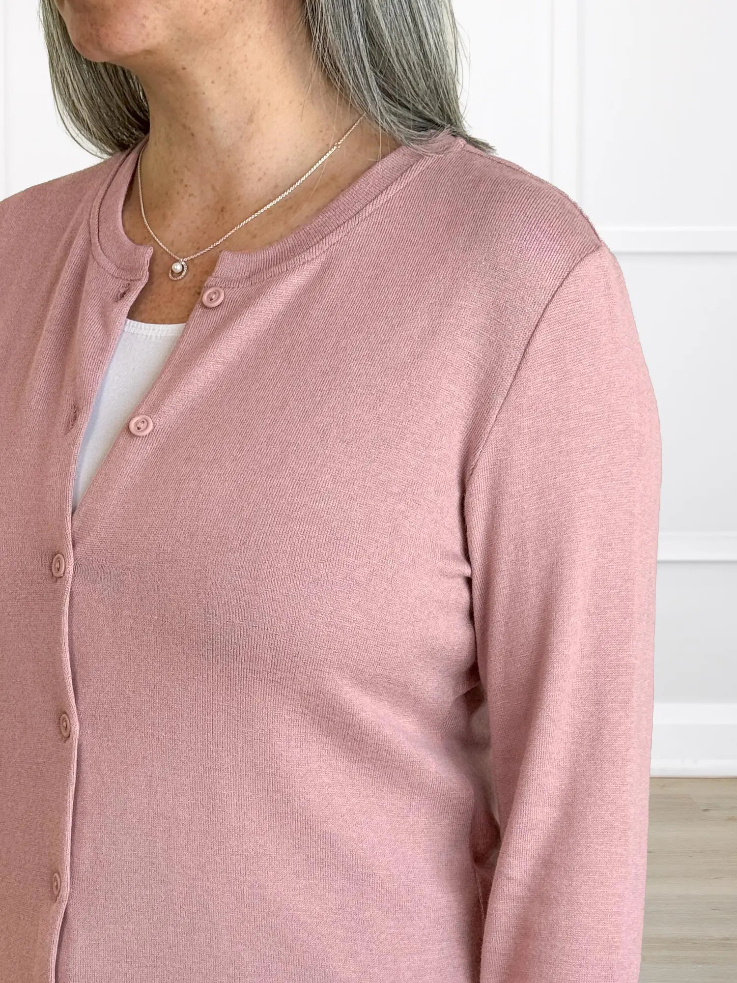 Maribel crewneck sweater knit cardigan 00 in Rose mauve