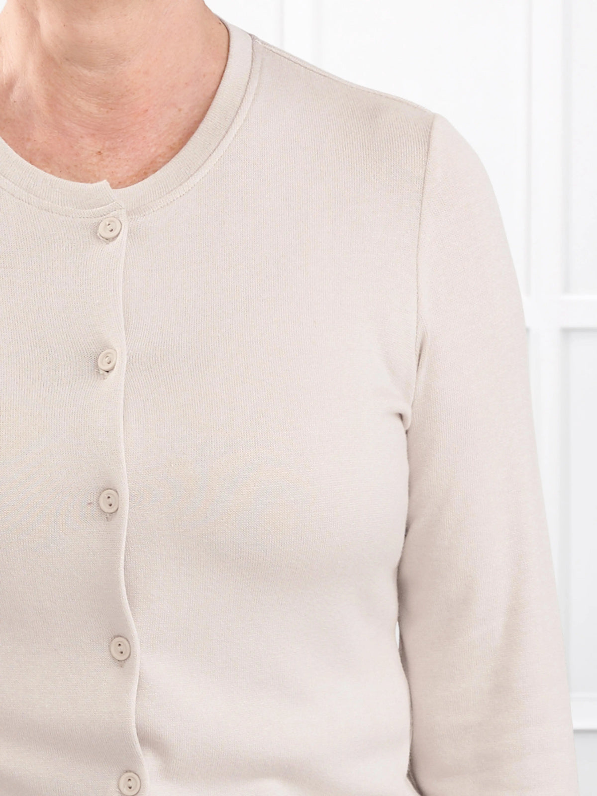 Maribel crewneck sweater knit cardigan for women in Seashell