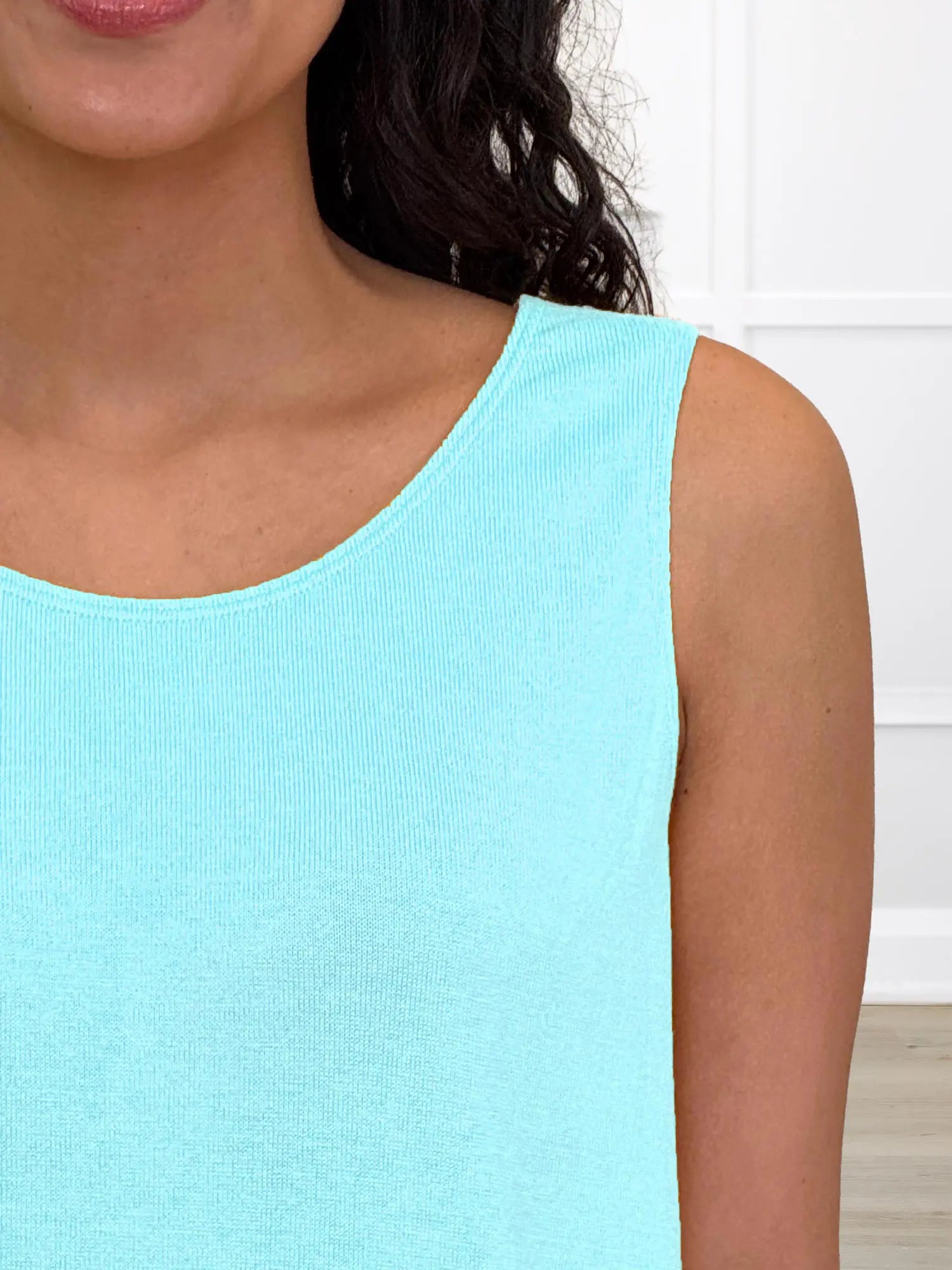 Ricki reversible neckline sweater knit tank for women in Fiji blue