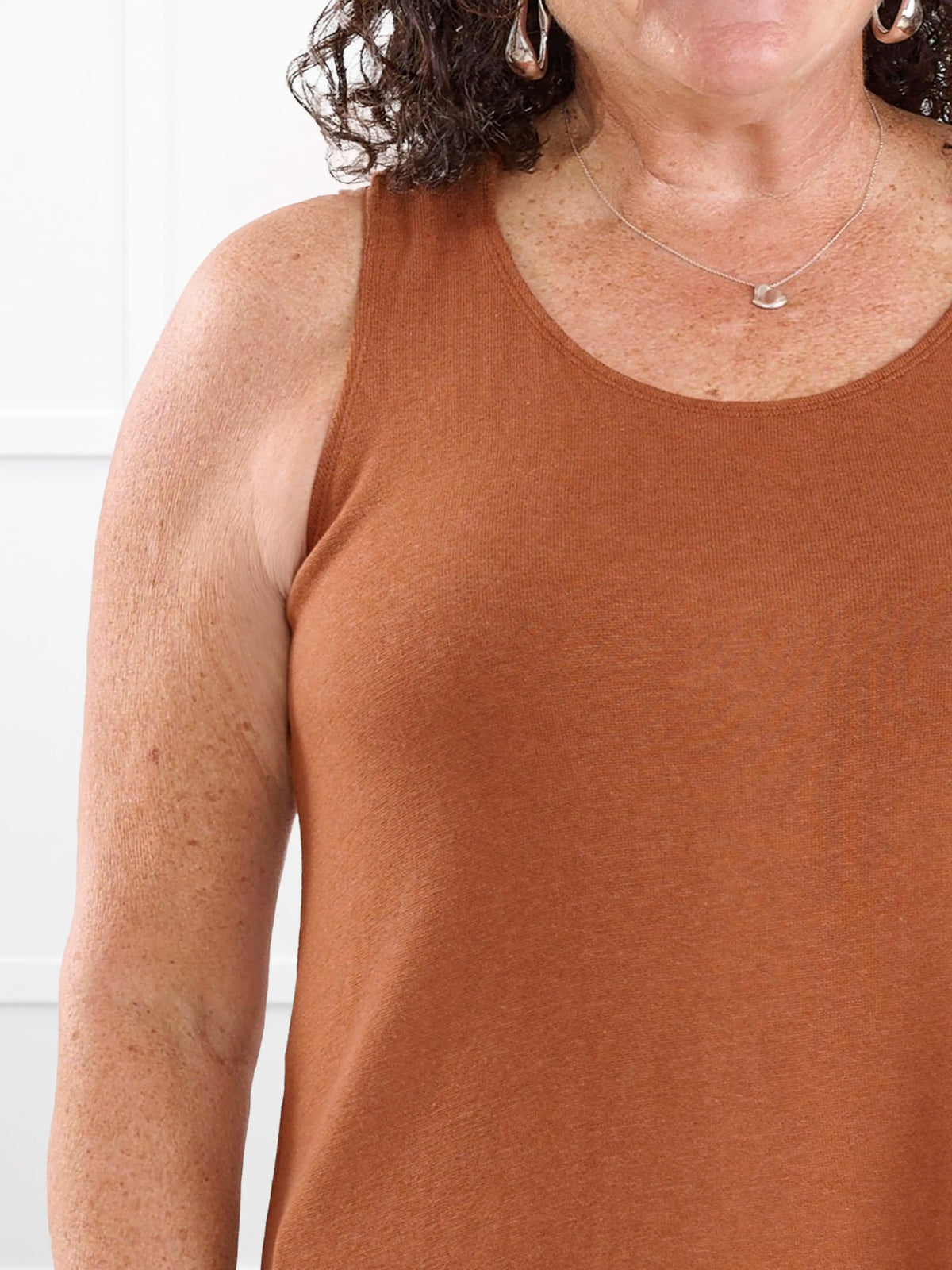 Ricki reversible neckline sweater knit tank for women in Rust