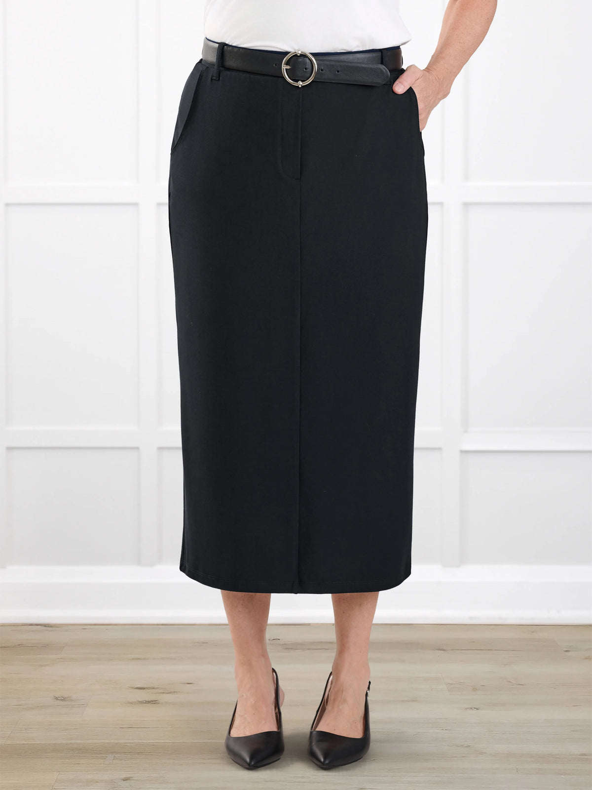 Rubina midi pencil skirt with pockets for women in Black