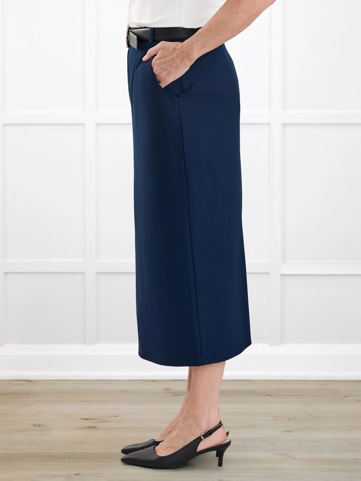 Rubina midi pencil skirt with pockets for women in Navy