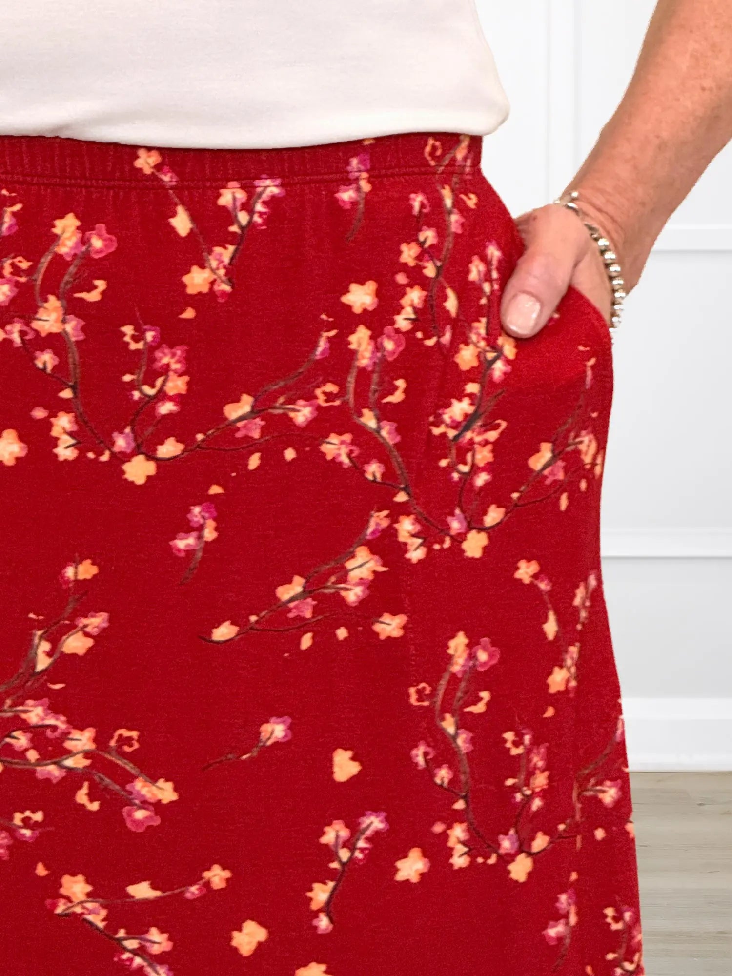 Shirley midi pocket skirt for women in Chili blossom