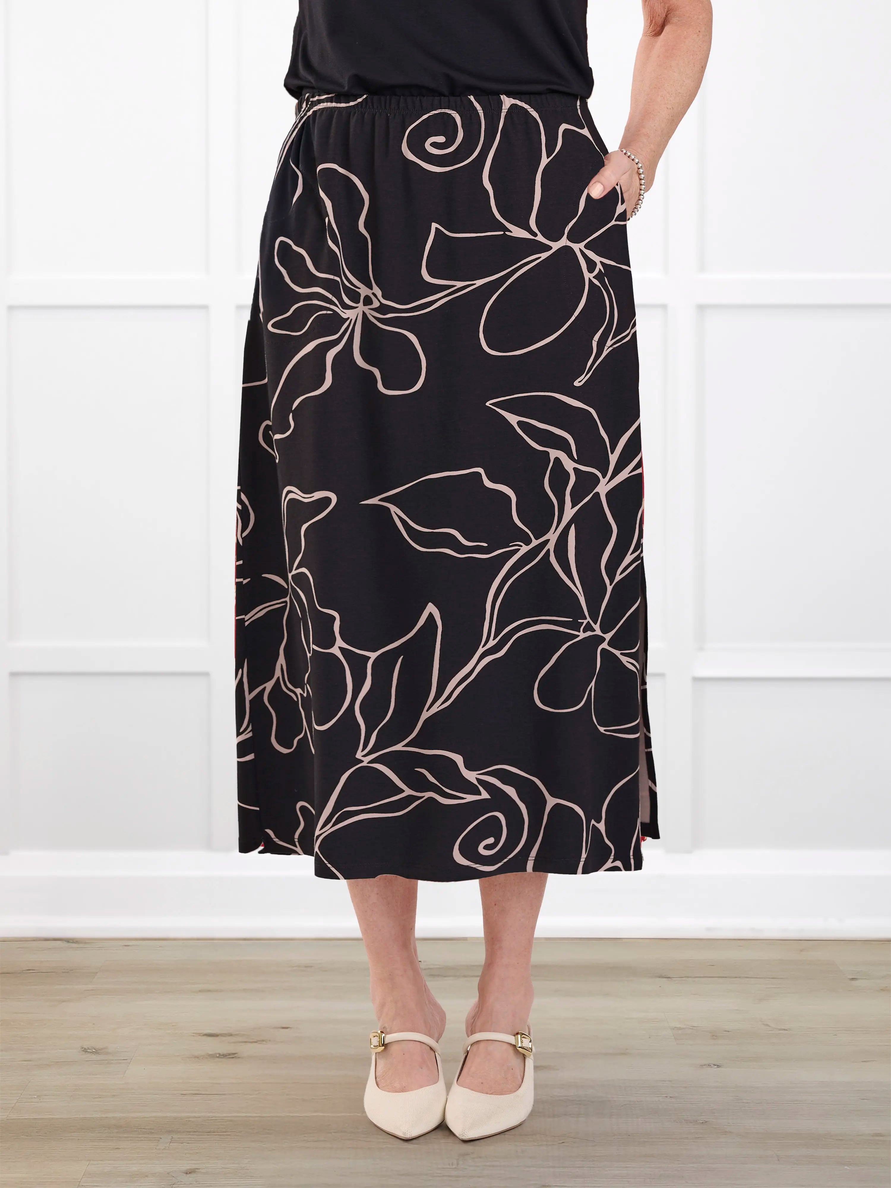 Shirley midi pocket skirt for women in Contour floral
