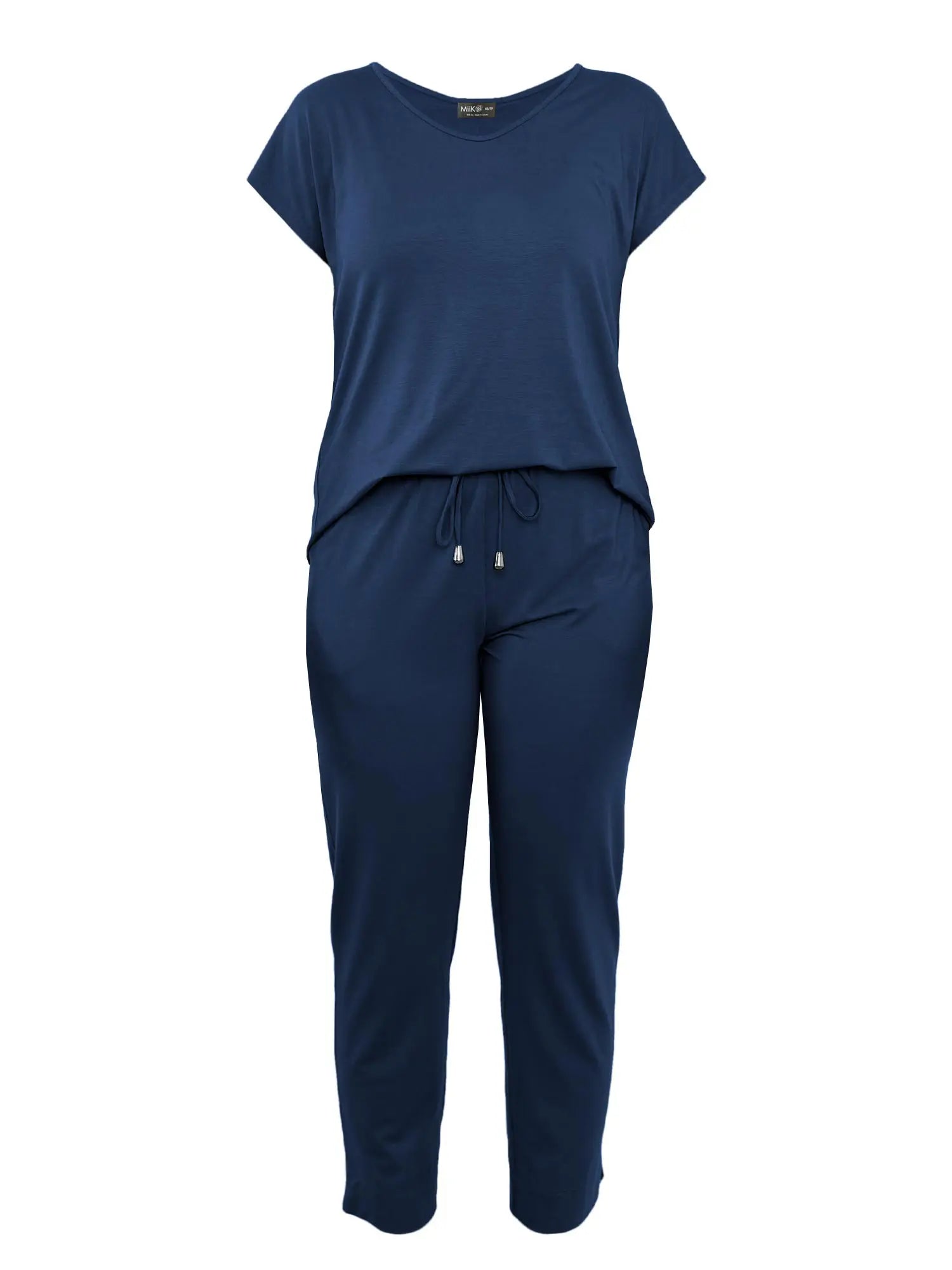Stef v neck open back capri jumpsuit for women in Navy