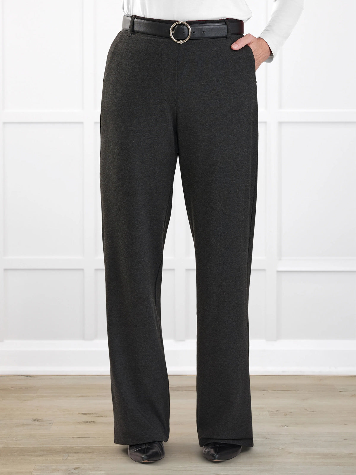 Viviana high waisted straight leg pant for women in Charcoal