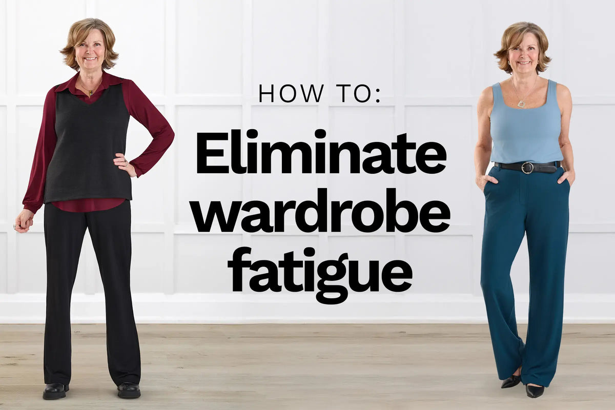 Images of Miik model side by side with text overlay: How to eliminate wardrobe fatigue