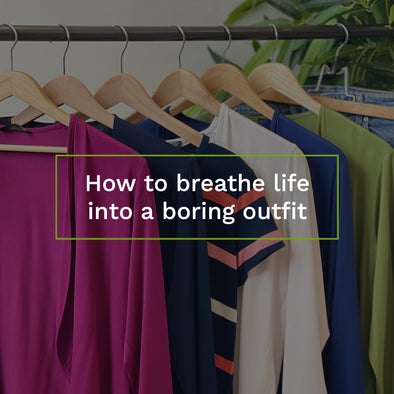 Miik clothing hanging on a clothing rack with the text "How to breathe life into a boring outfit" over it