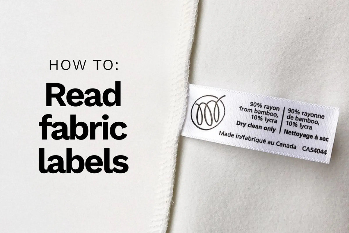 Close up of Miik fabric label with text overlay: How to read fabric labels
