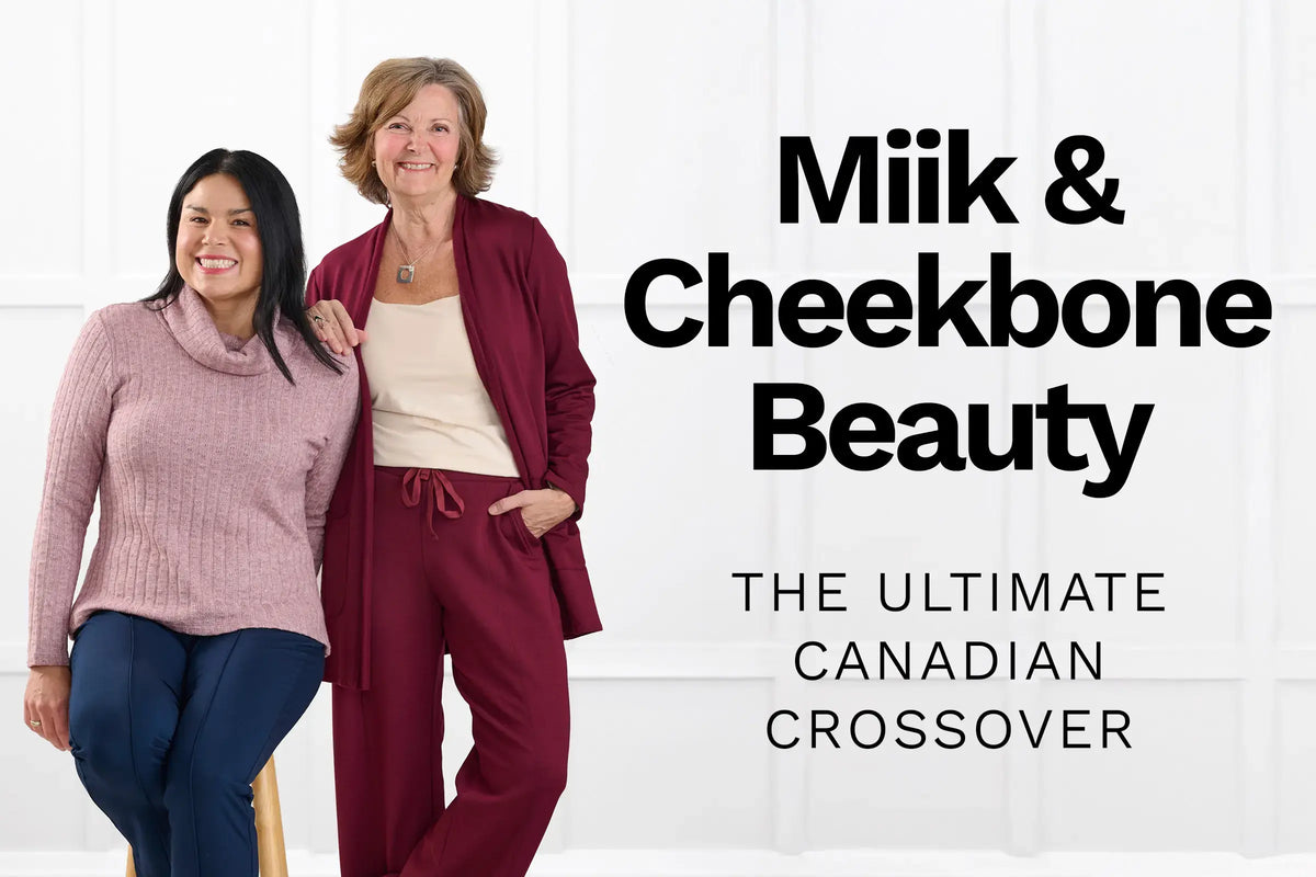 Donna Smith and Jenn Harper posing next to each other with text overlay: Miik & Cheekbone Beauty. The ultimate Canadian crossover