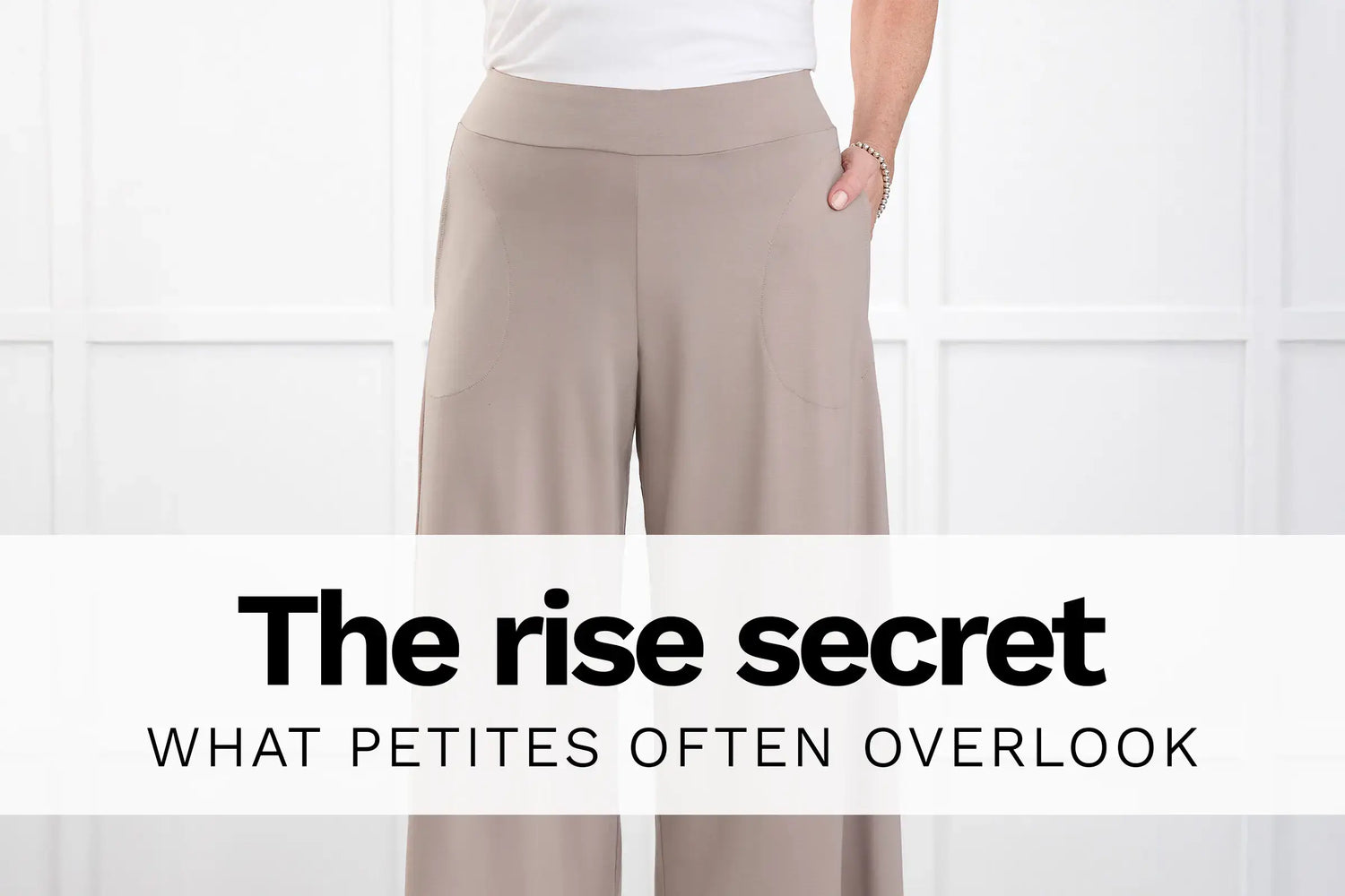 Close up of Miik pants with text overlay: The rise secret | What petites often overlook