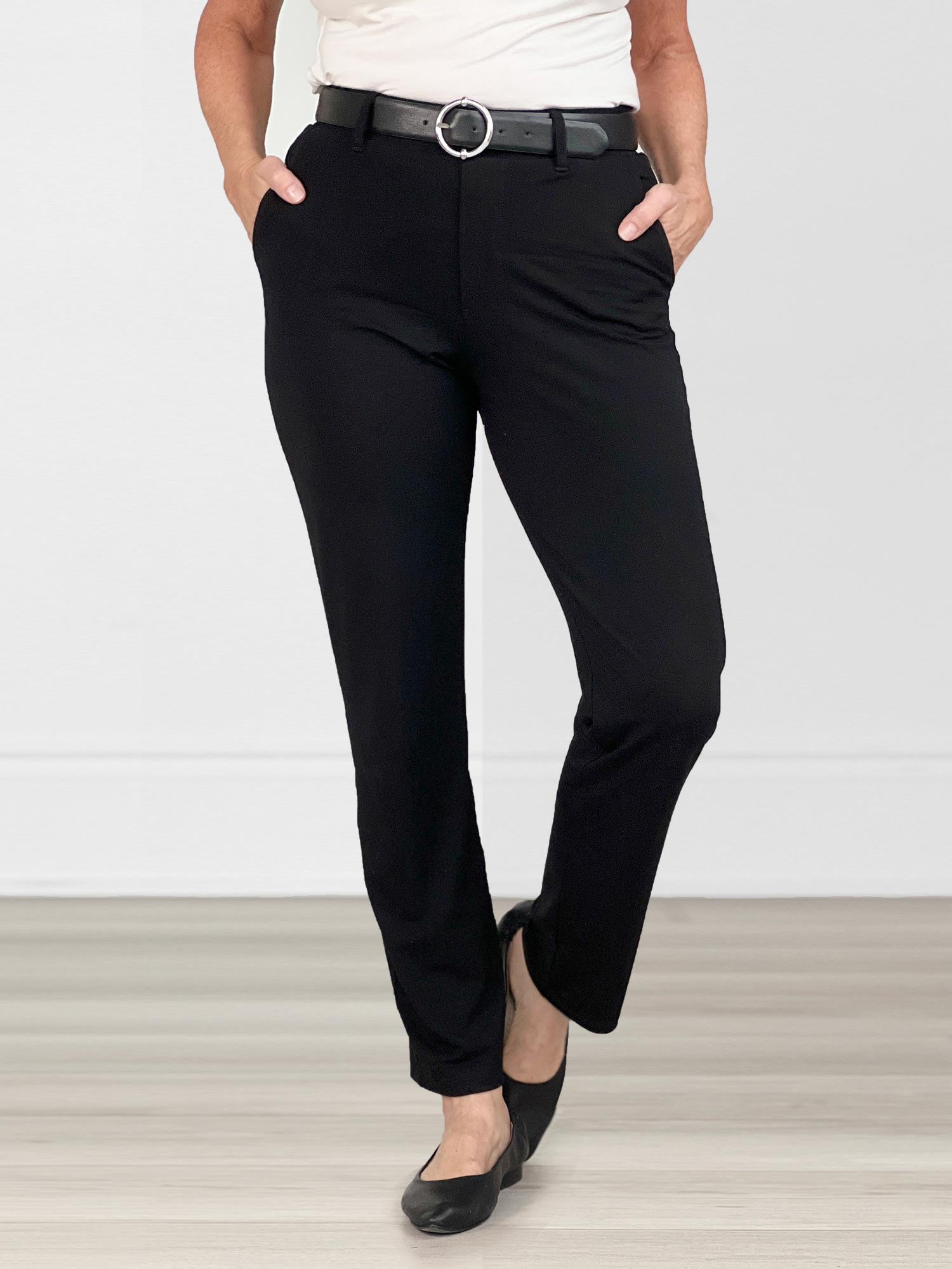 Straight-Leg Mid-Rise Black Ankle Pant