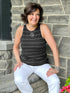 Dolly high neck tank top for women in Black wide pinstripe 