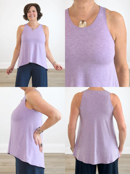 4 images showing the detail of Eliana high-low tank top 