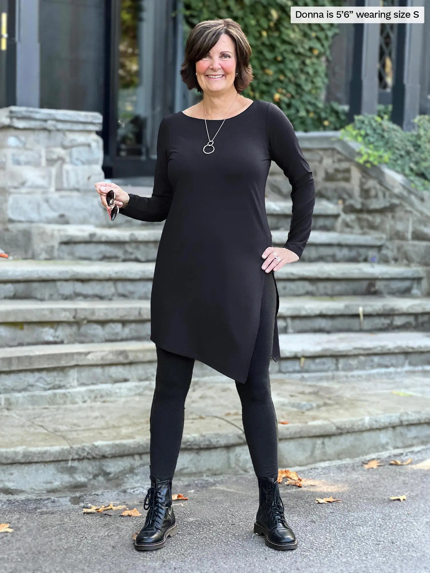 Elsie asymmetrical long sleeve tunic black xsmall