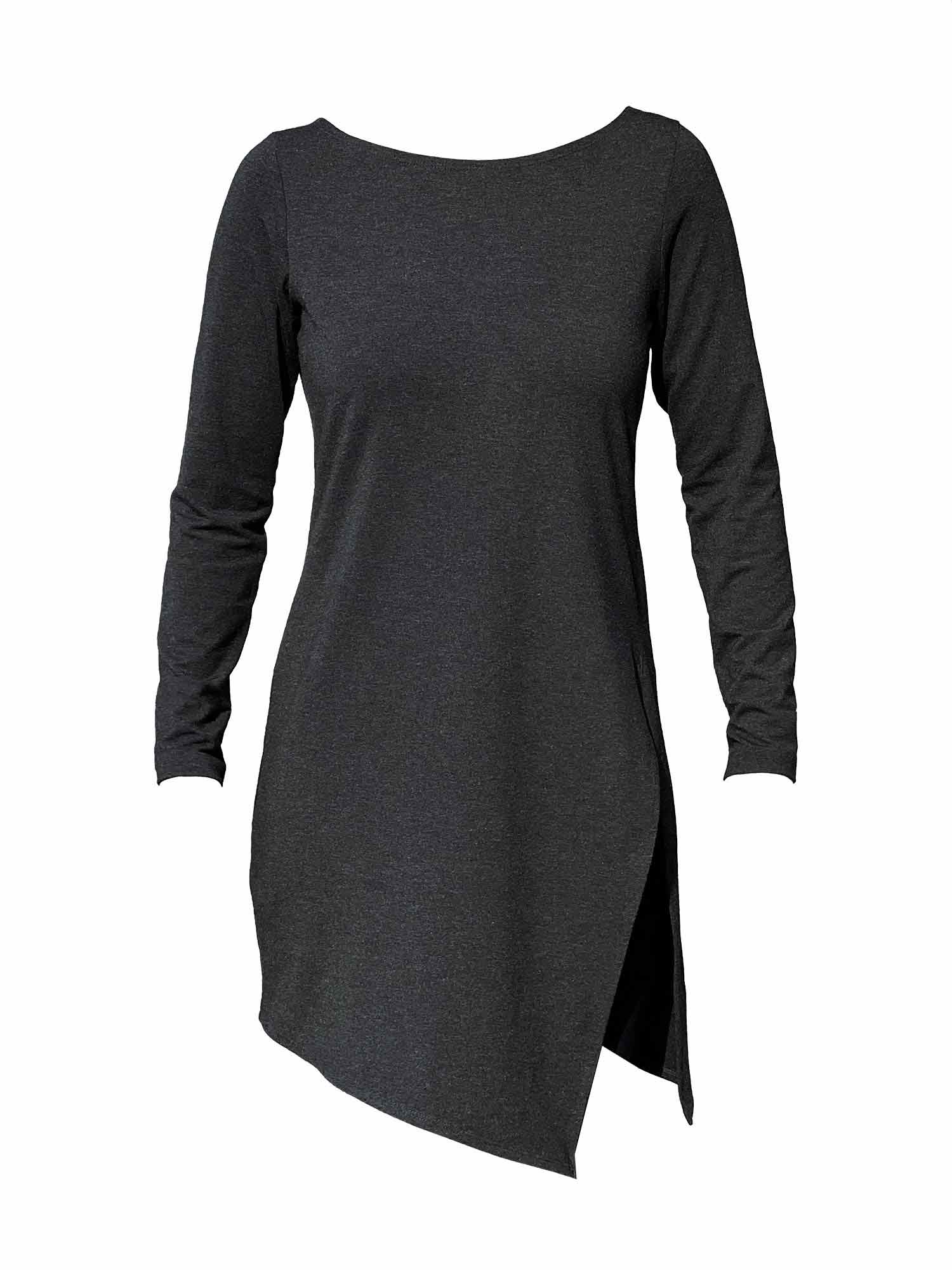 Tunic Top Women/cotton Tunic Dress/asymmetrical T-shirt/long Tops/crew Neck  Top/black Tunic Dress/bell Sleeve Dress Q2061 