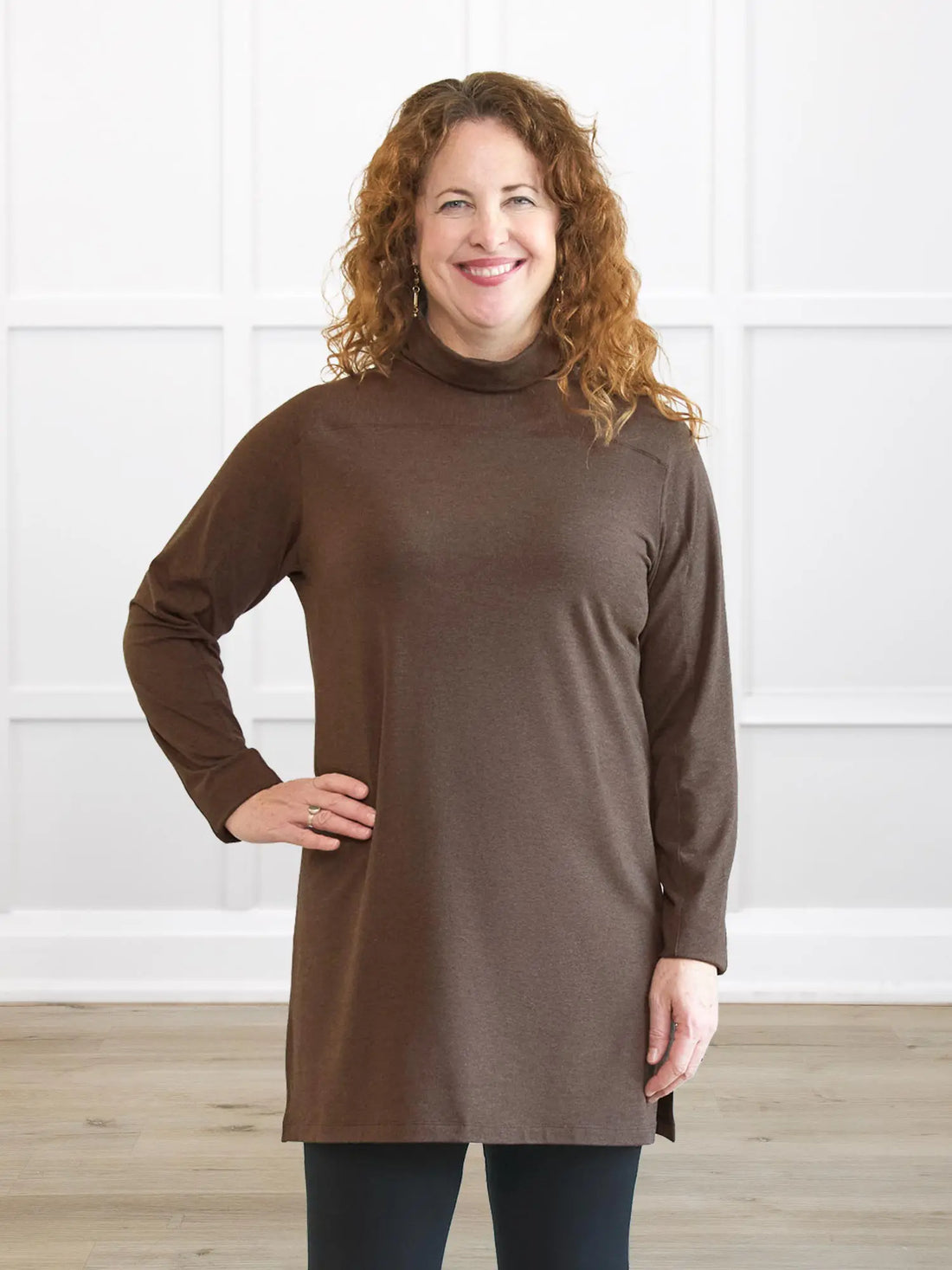 Esme mockneck long sleeve tunic chocolate melange for women