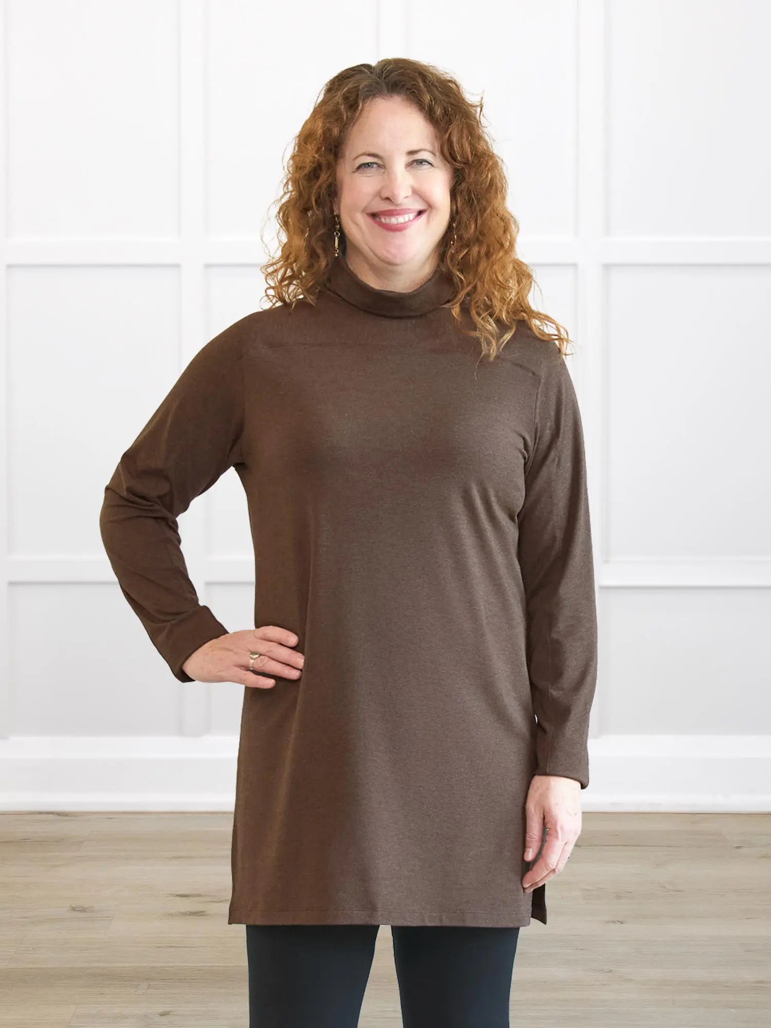 Esme mockneck long sleeve tunic chocolate melange for women