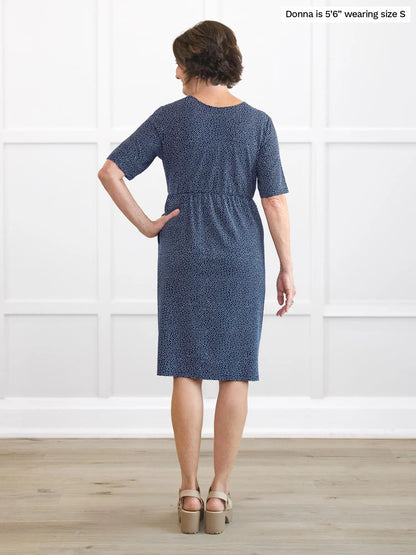 Miik founder Donna (5’6”, small) standing with her back towards the camera showing the back of Miik&