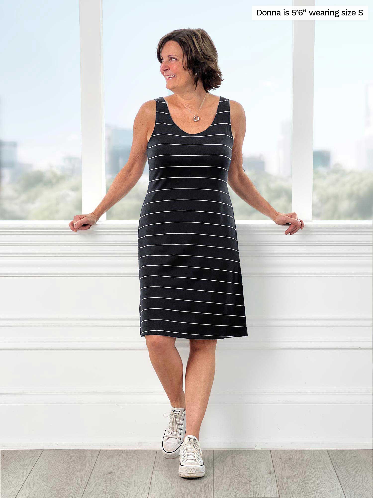 Jaaron reversible neckline knee length tank dress Sustainable women s clothing made in Canada Miik