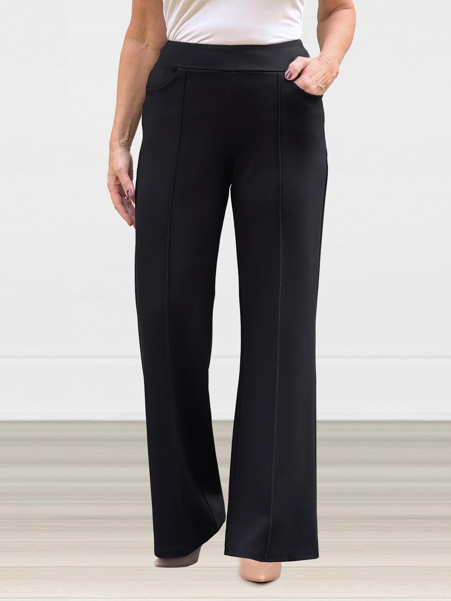 Jeremy high waisted wide leg ponte pant - black / small