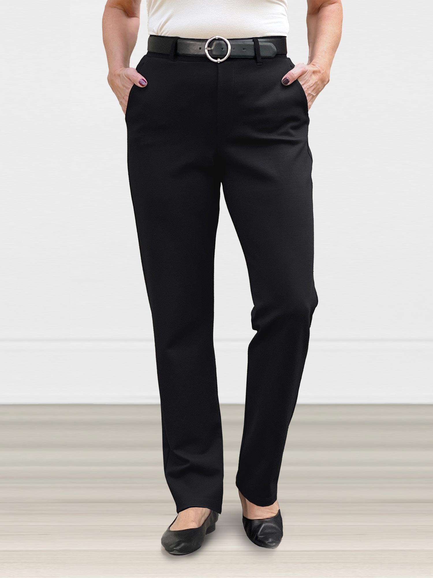 Buy the NWT Womens Black Flat Front Slash Pockets Straight Leg Dress Pants  Size 12