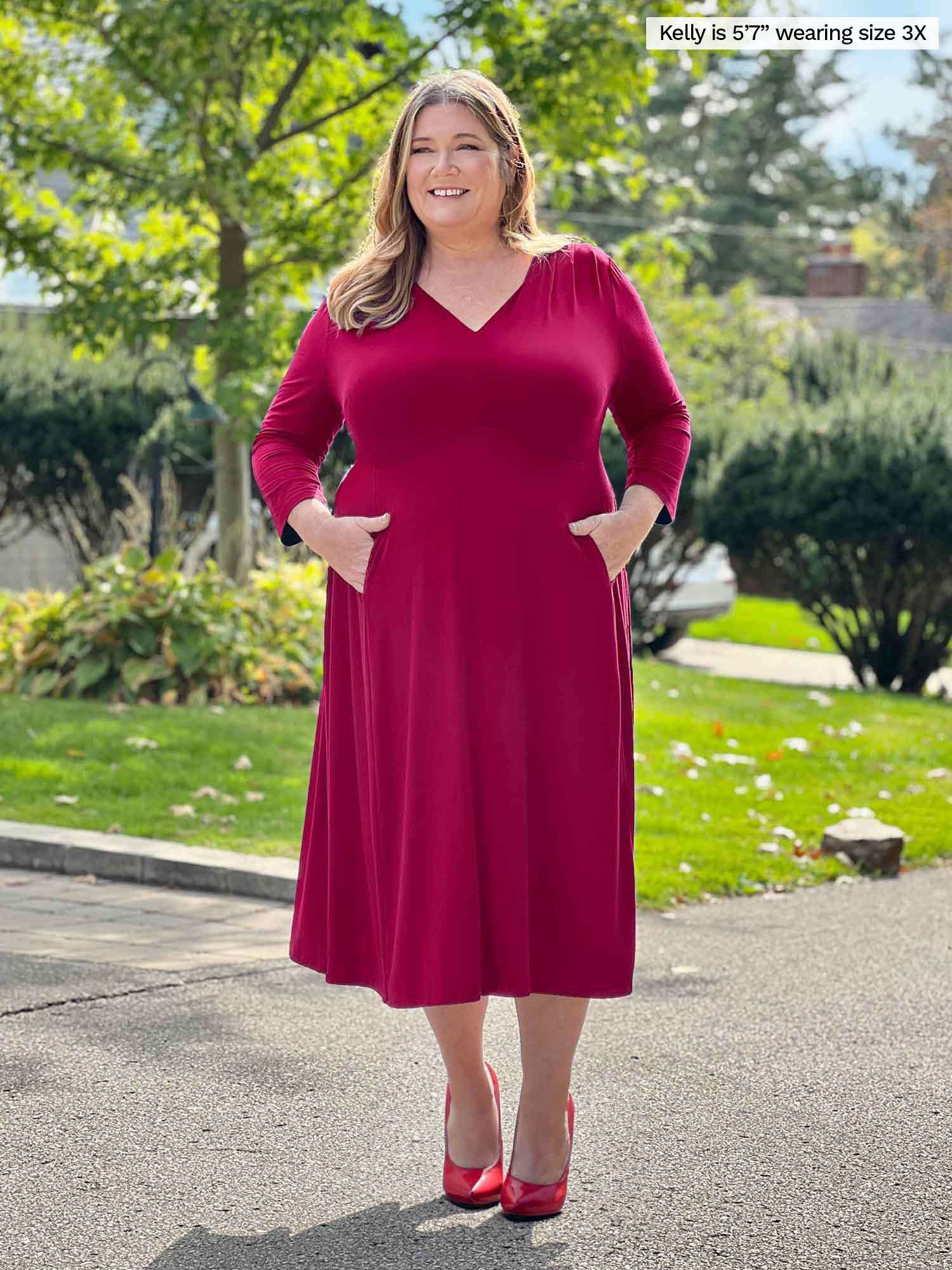 Lolly midi flounce dress with pockets bordeaux 2X