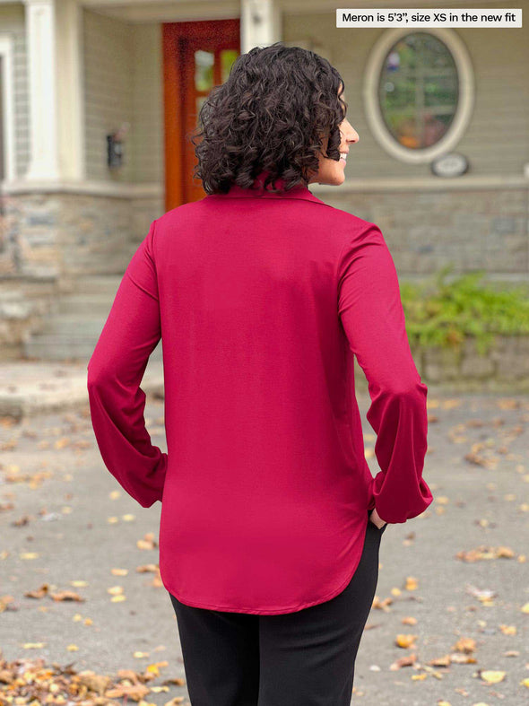 The back of the Lucia collared shirt in the new fit