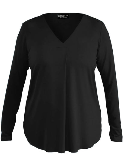 Black long-sleeve top on a white background 